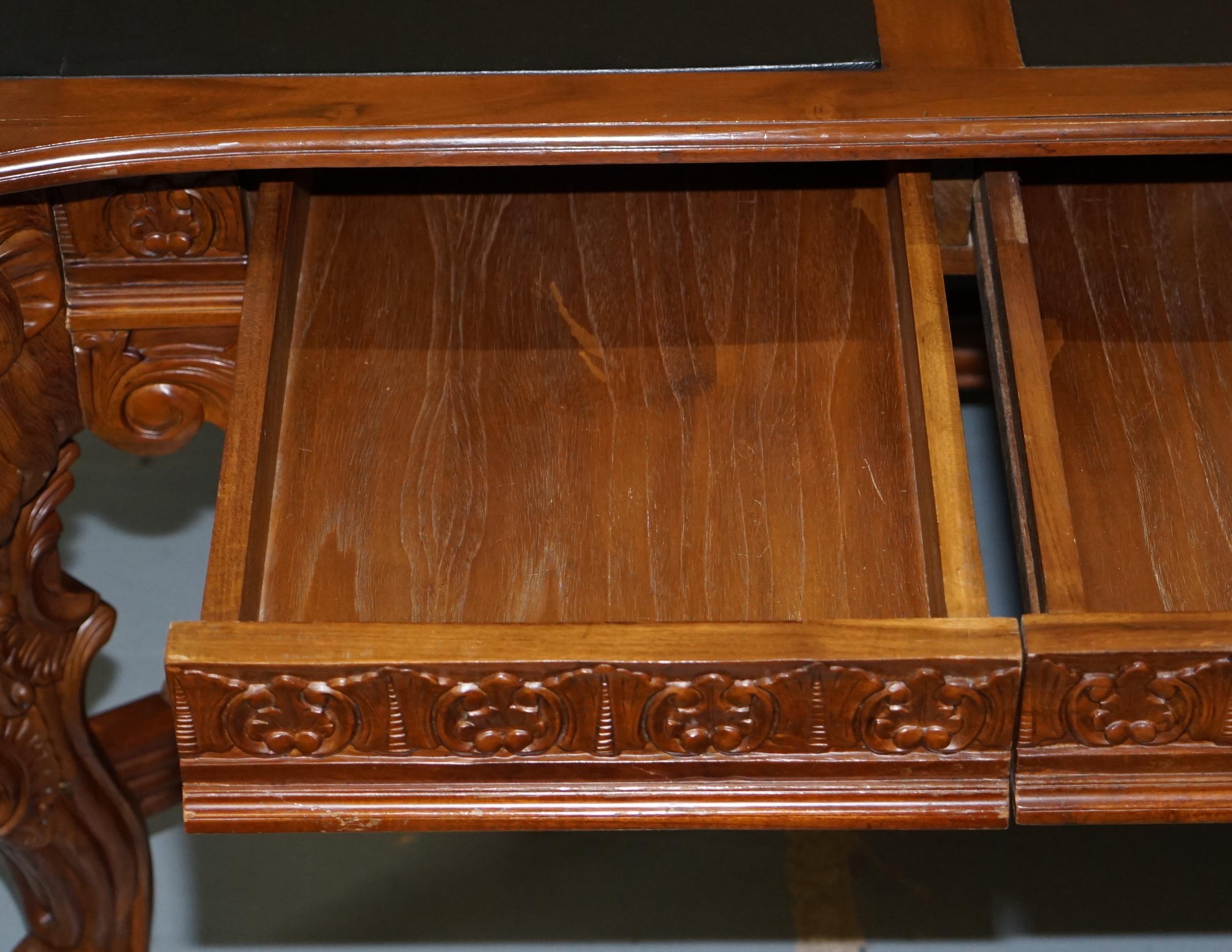 Large the Lord Raffles Lion Writing Table Desk Three Drawers Carved Wood Dining 7