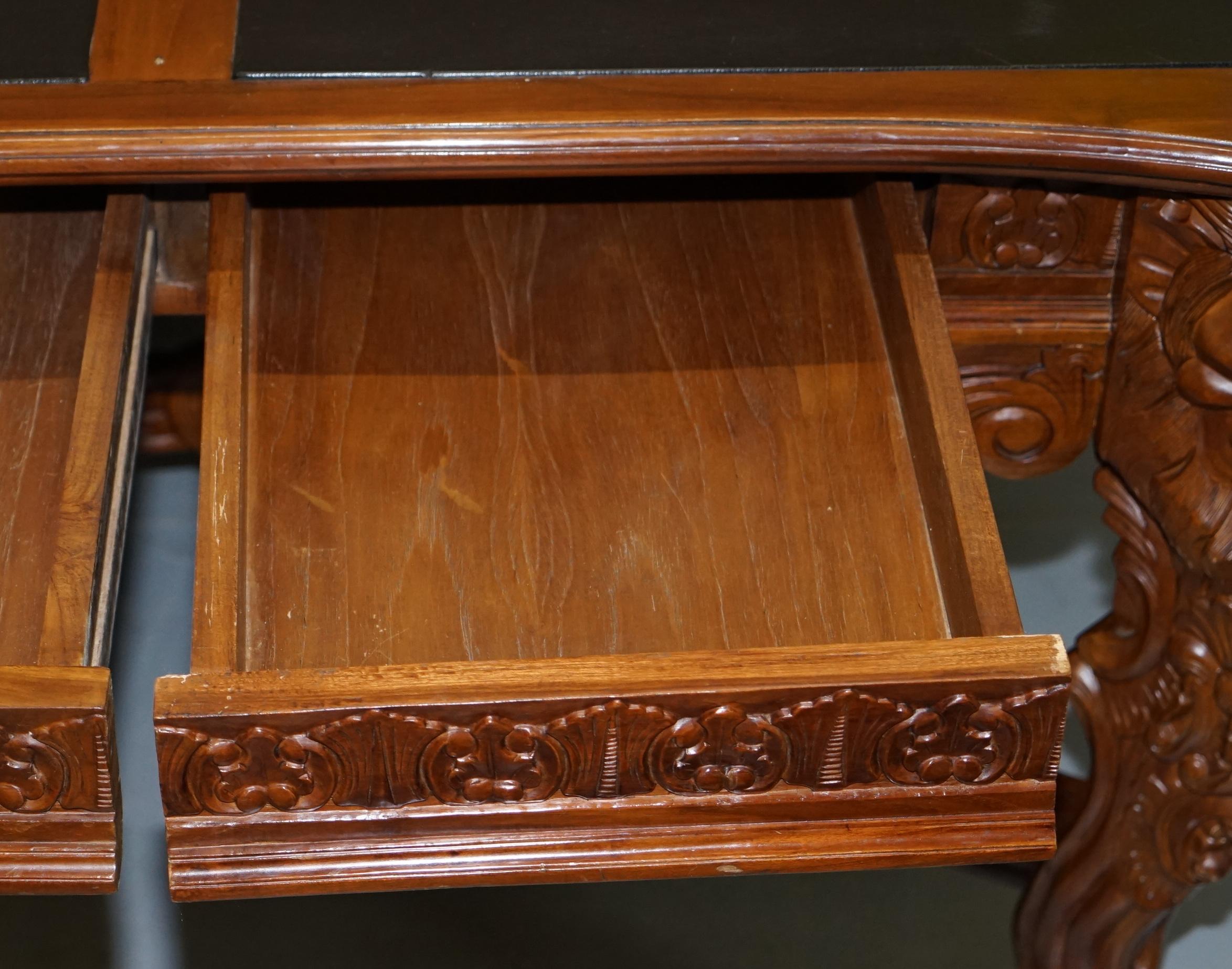 Large the Lord Raffles Lion Writing Table Desk Three Drawers Carved Wood Dining 8