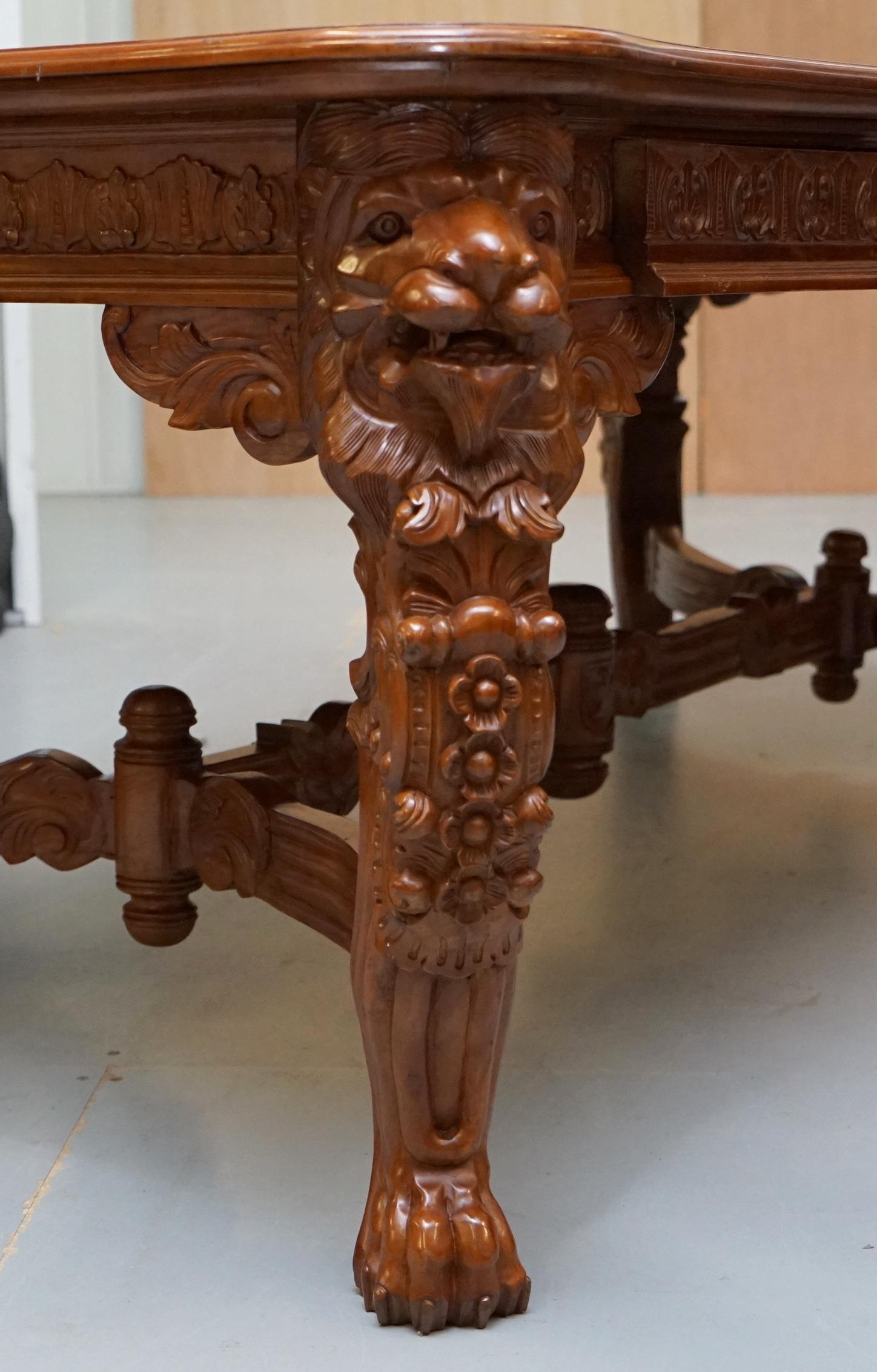 Large the Lord Raffles Lion Writing Table Desk Three Drawers Carved Wood Dining 10