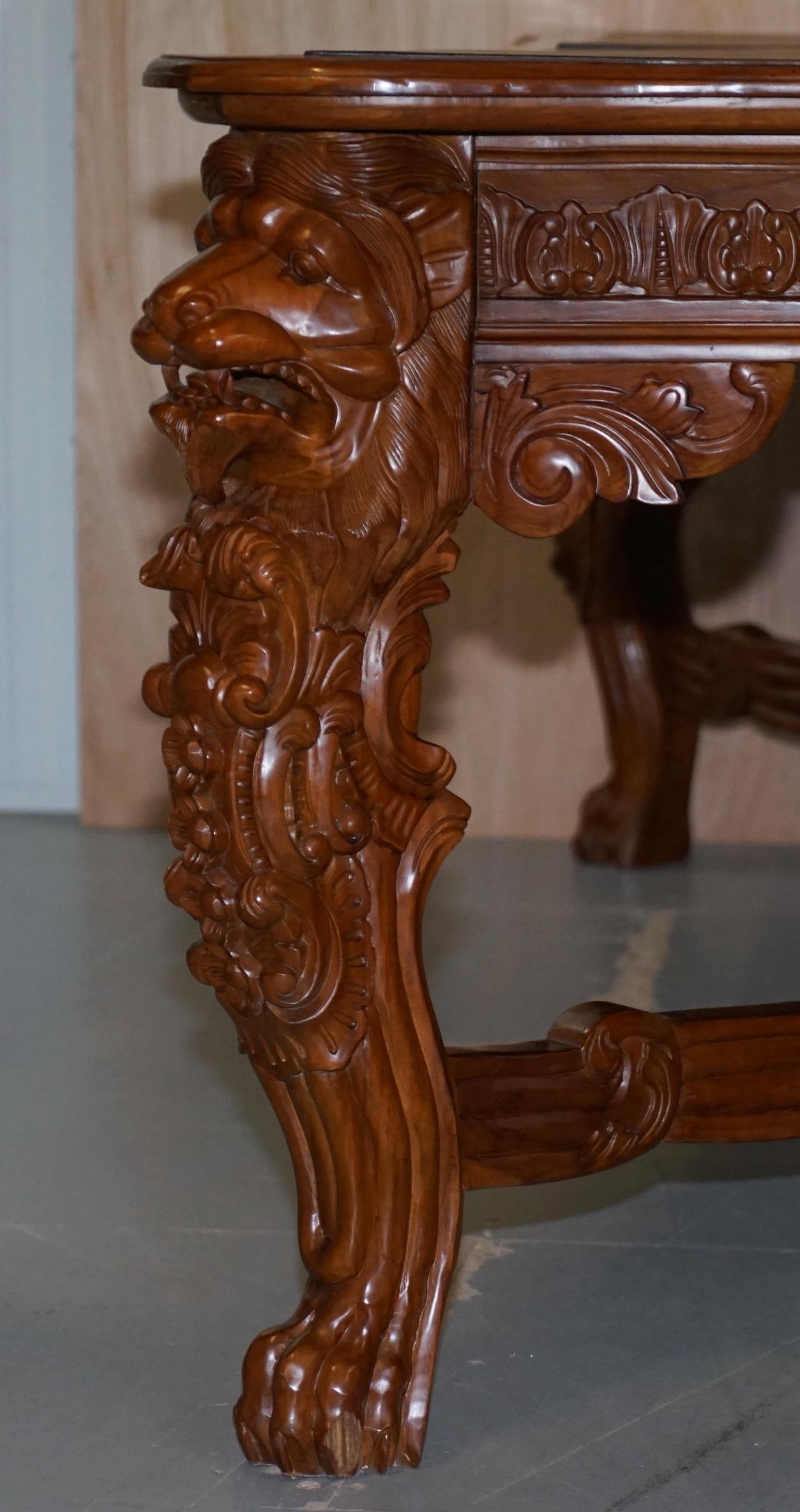 Regency Large the Lord Raffles Lion Writing Table Desk Three Drawers Carved Wood Dining