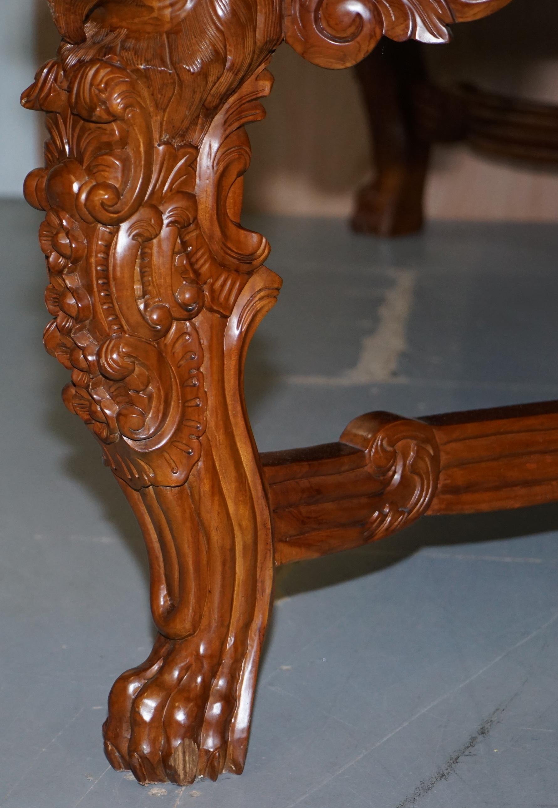 Hand-Crafted Large the Lord Raffles Lion Writing Table Desk Three Drawers Carved Wood Dining