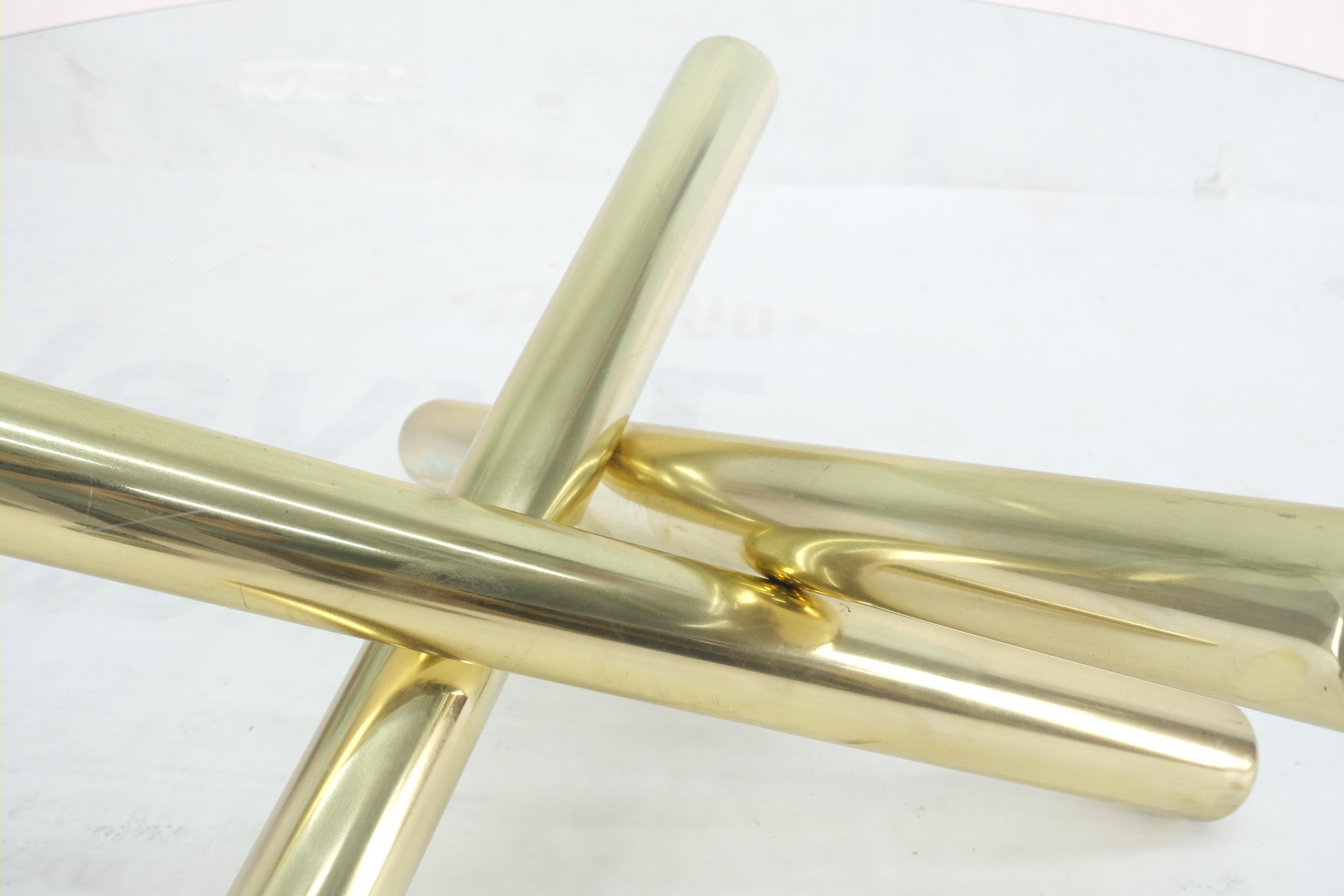 Large Thick Brass Spikes to Form Jack Tripod Base Round Glass Top Coffee Table 5