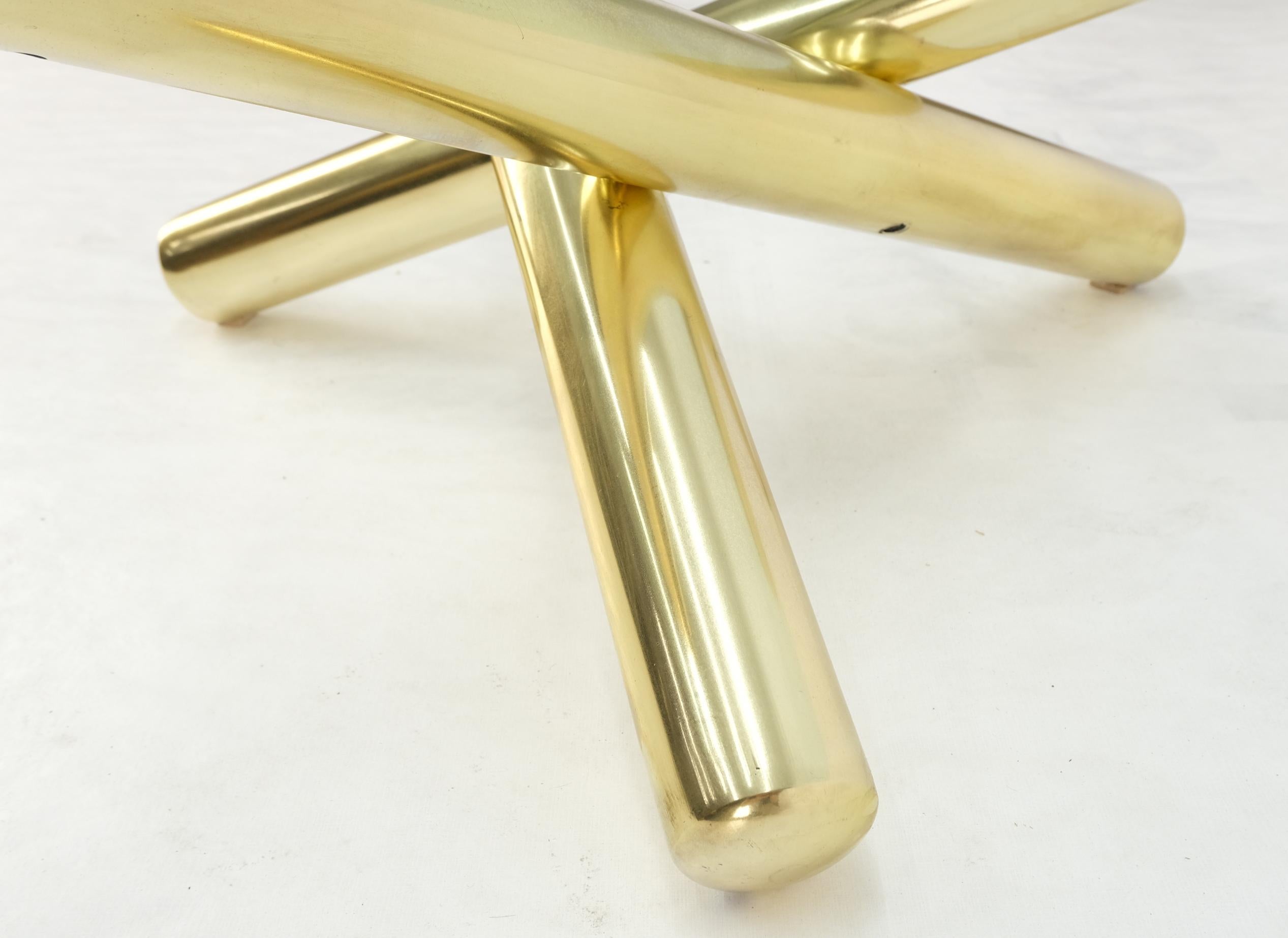 Large Thick Brass Spikes to Form Jack Tripod Base Round Glass Top Coffee Table For Sale 2