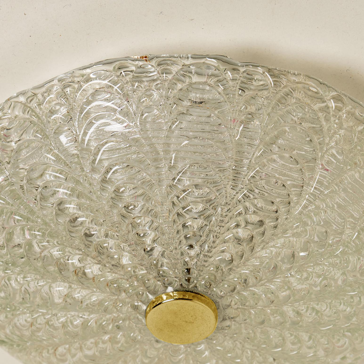Large Thick Massive Handmade Glass Brass Flush Mount or Wall Light, 1960 For Sale 2