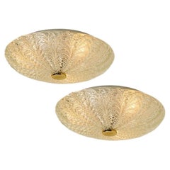 Large Thick Massive Handmade Glass Brass Flush Mount or Wall Light, 1960