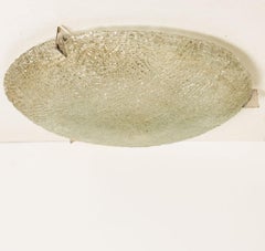 Large Thick Massive Handmade Glass Chrome Flush Mount or Wall Light, 1965