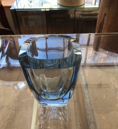 Large Thick Oval Strombergshyttan Mid Century Glass  Orrefors Style Vase