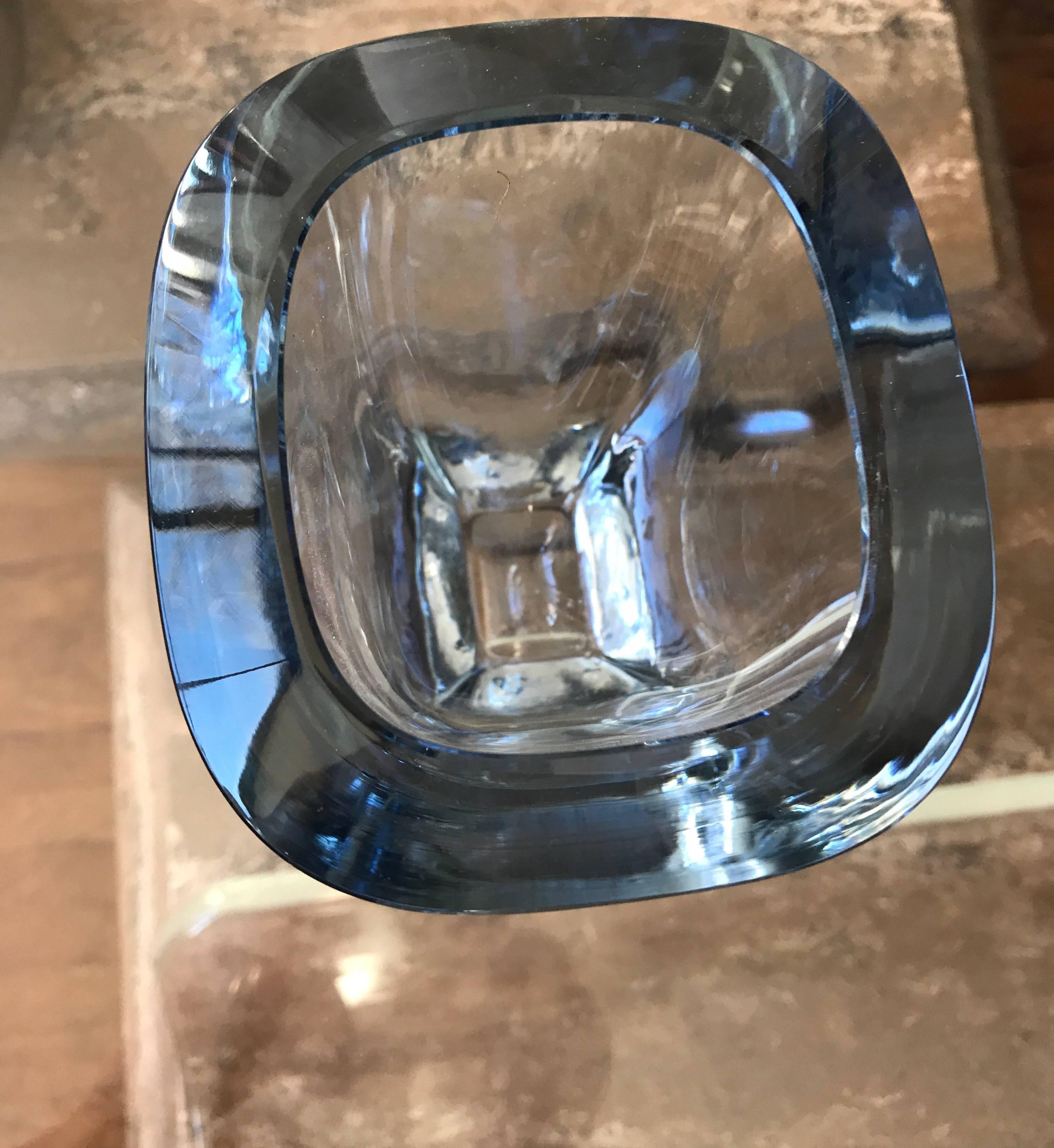 Mid-Century Modern Large Thick Oval Strombergshyttan Mid Century Glass  Orrefors Style Vase For Sale