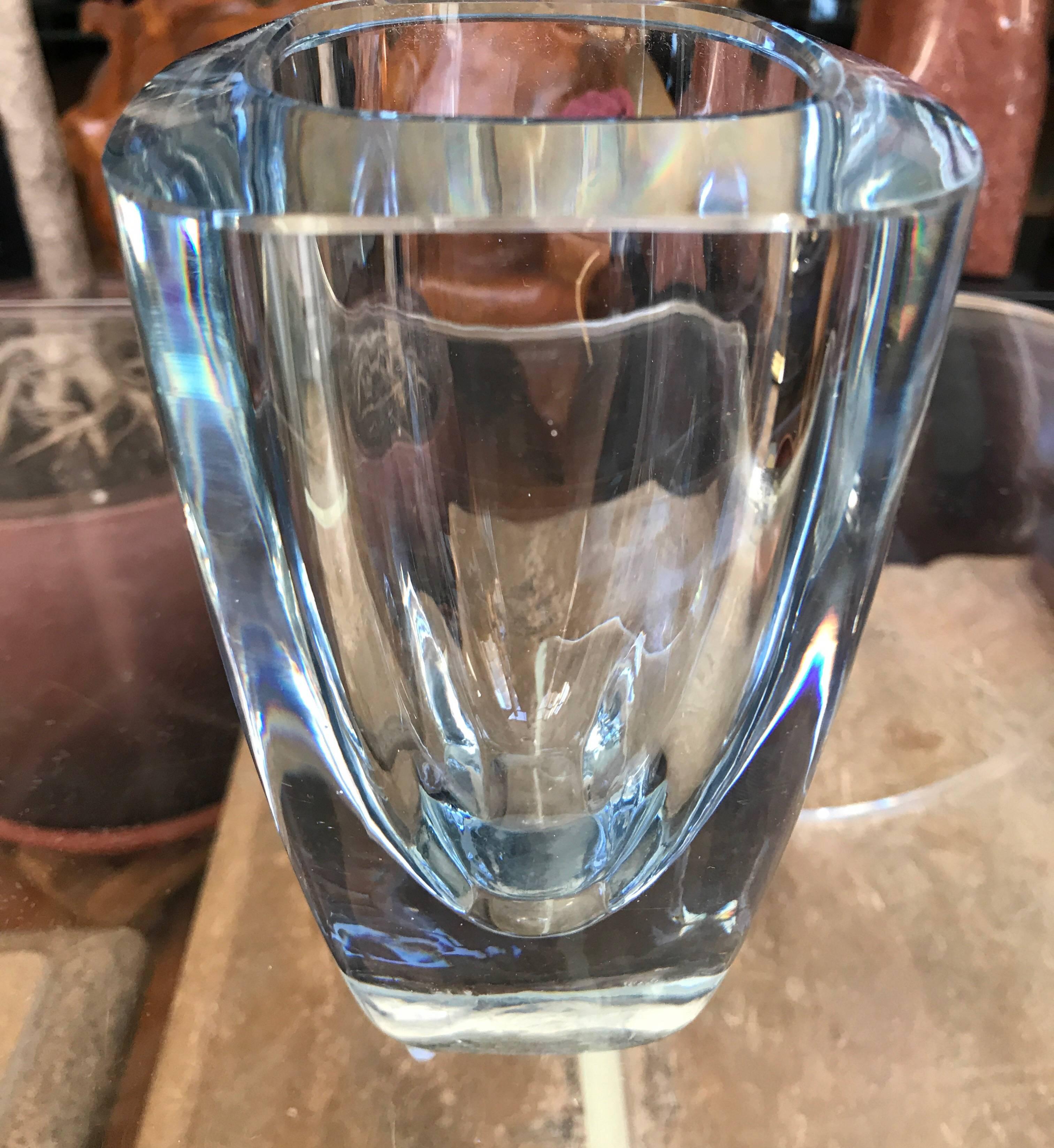 Mid-20th Century Large Thick Oval Strombergshyttan Mid Century Glass  Orrefors Style Vase For Sale