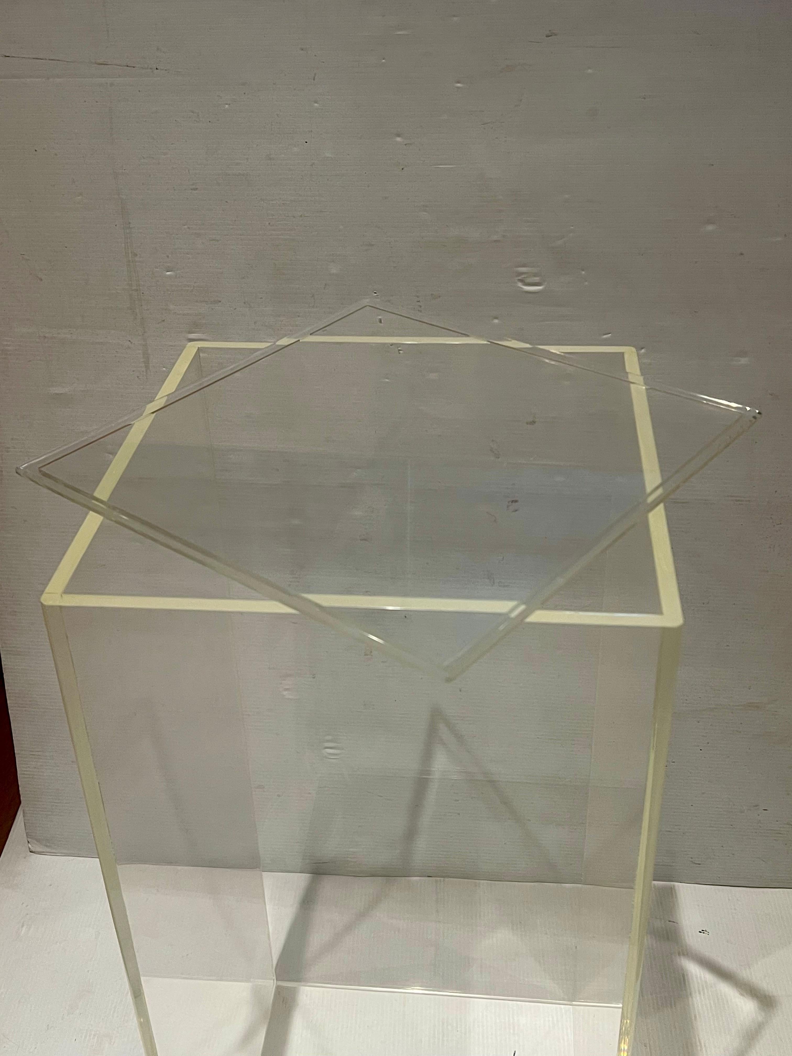 American Large Thick Polished Solid Lucite Pedestal Postmodern For Sale