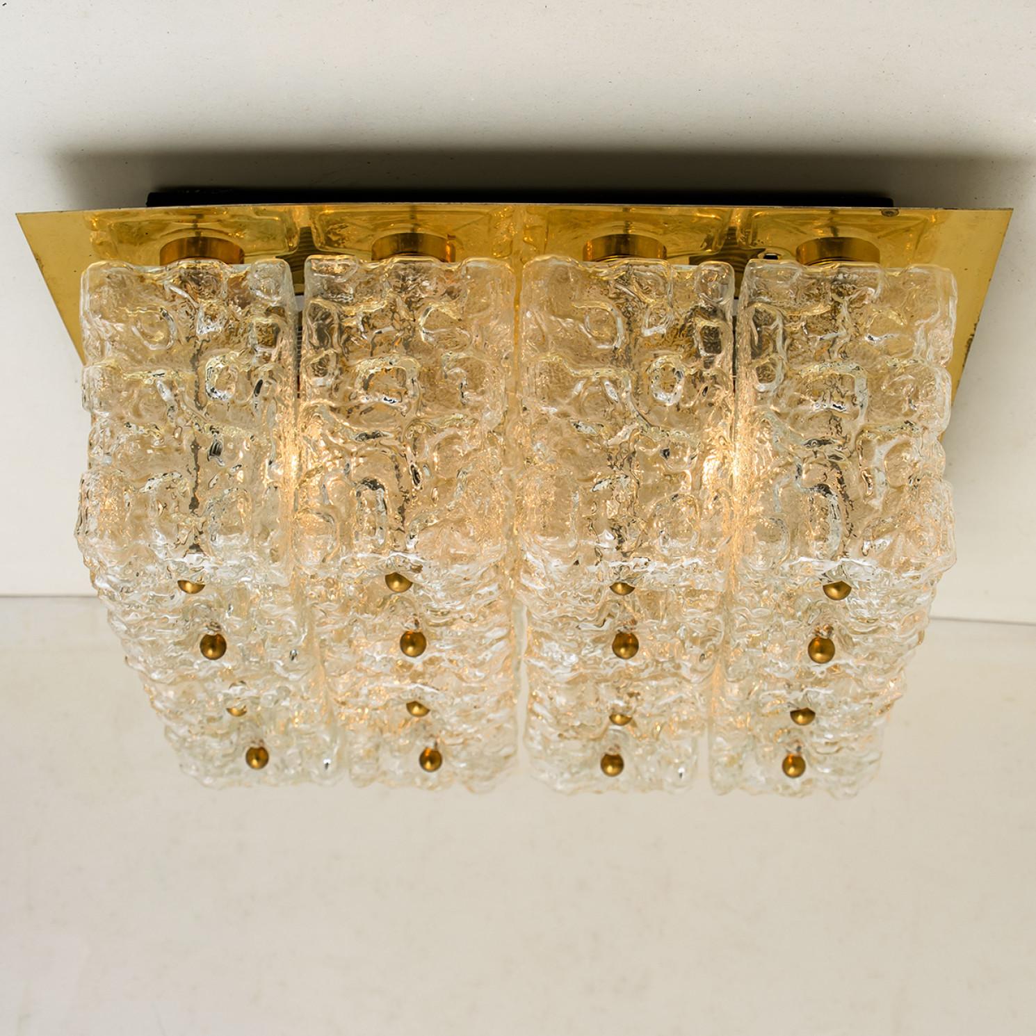 Large Thick Textured Glass Flush Mount Ceiling Light by Kaiser, 1960s For Sale 3