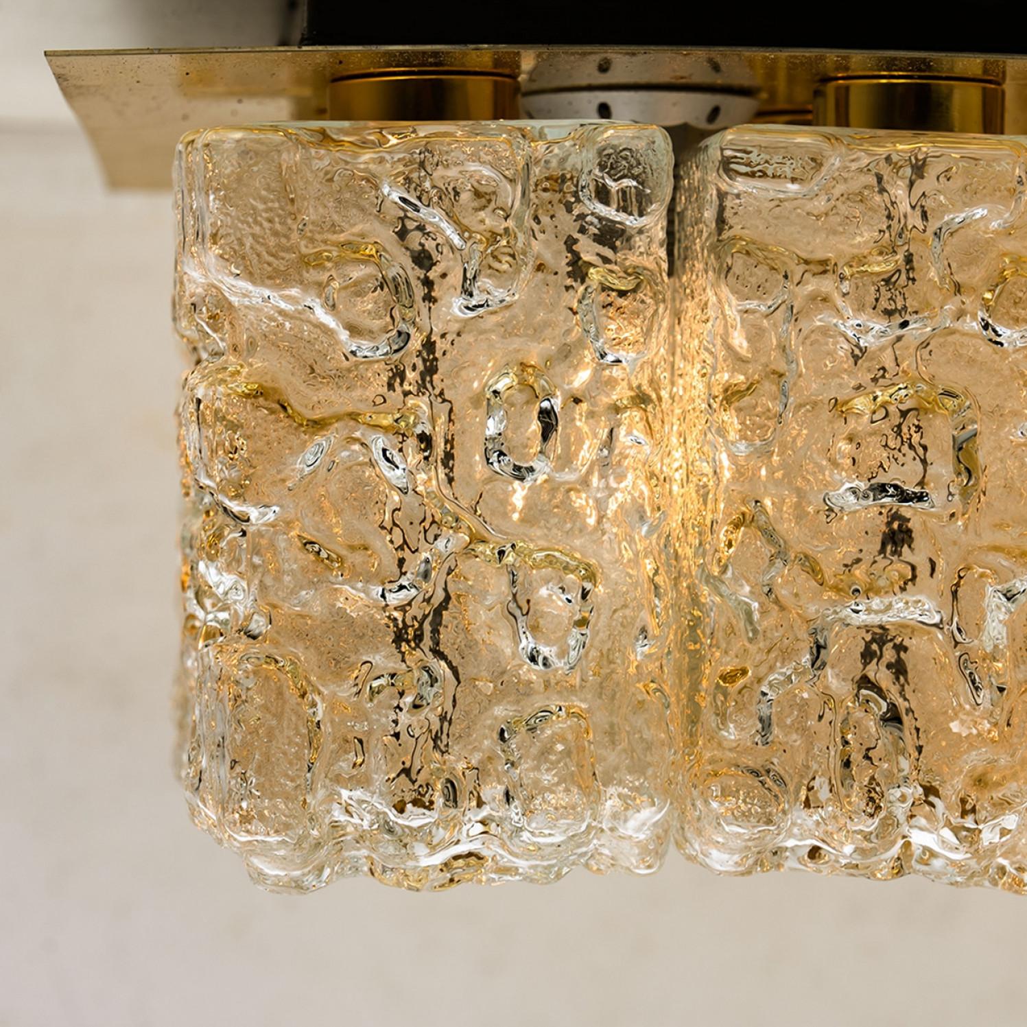 Large Thick Textured Glass Flush Mount Ceiling Light by Kaiser, 1960s For Sale 4