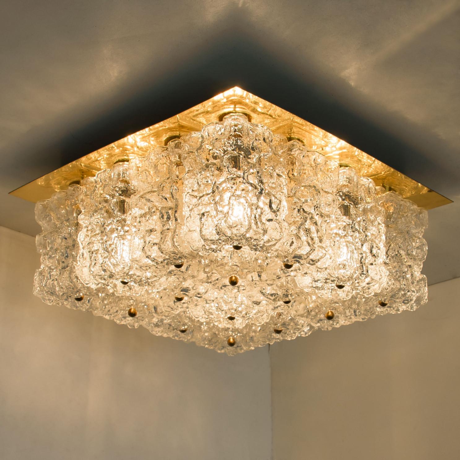 Large Thick Textured Glass Flush Mount Ceiling Light by Kaiser, 1960s For Sale 6