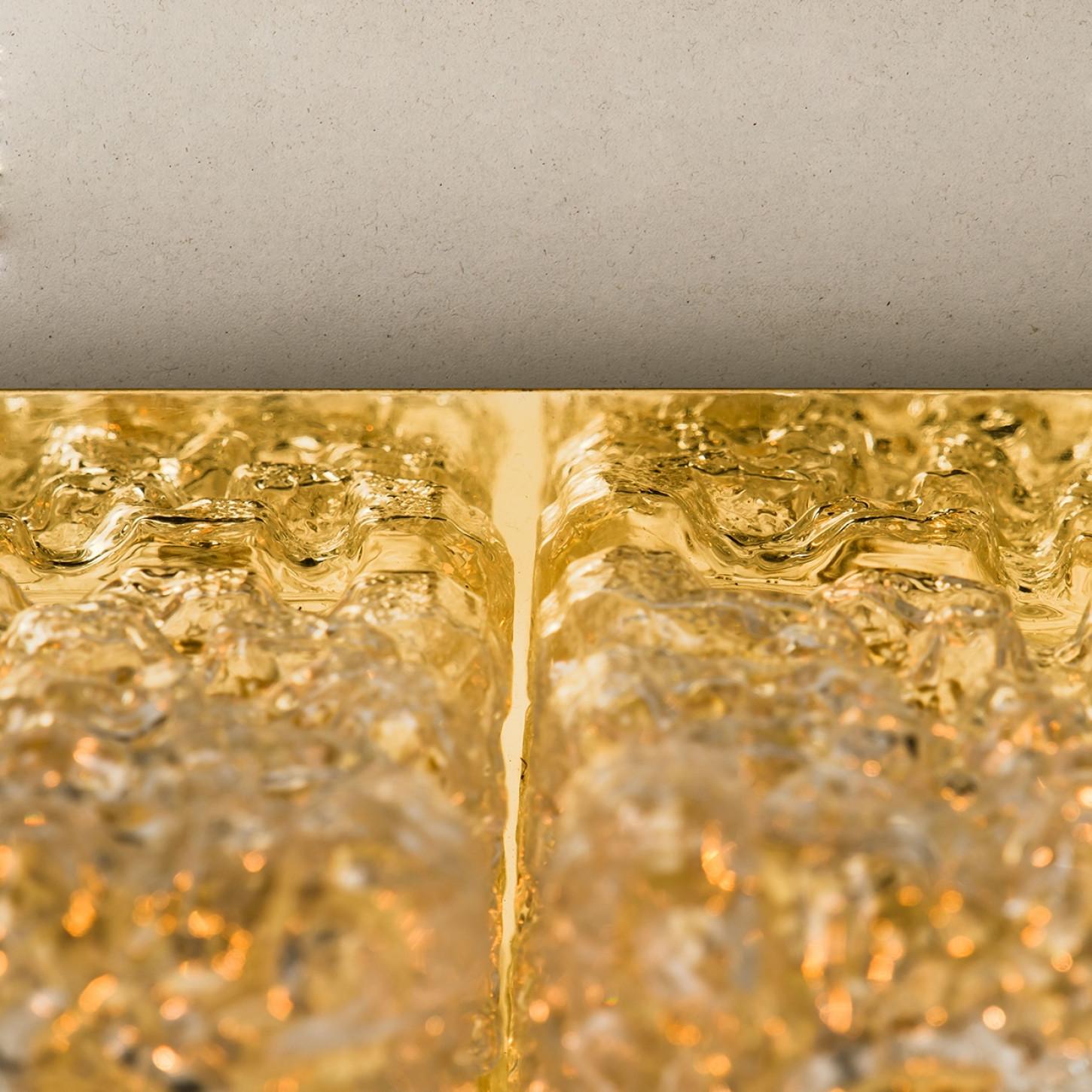 Large Thick Textured Glass Flush Mount Ceiling Light by Kaiser, 1960s For Sale 6