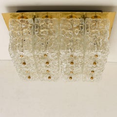 Large Thick Textured Glass Flush Mount Ceiling Light by Kaiser, 1960s