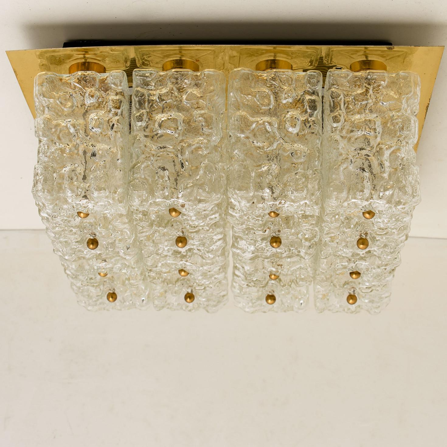 Mid-Century Modern Large Thick Textured Glass Flush Mount Ceiling Light by Kaiser, 1960s For Sale