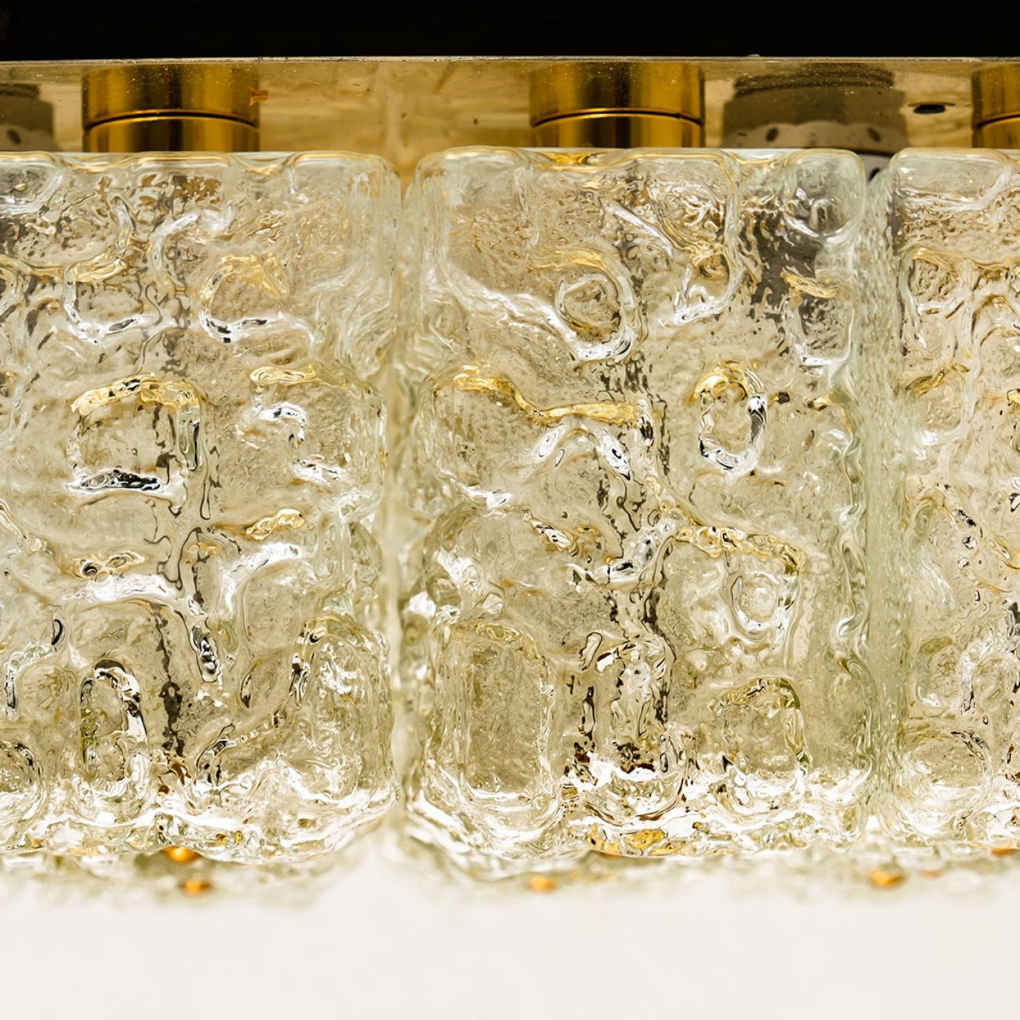 Other Large Thick Textured Glass Flush Mount Ceiling Light by Kaiser, 1960s For Sale