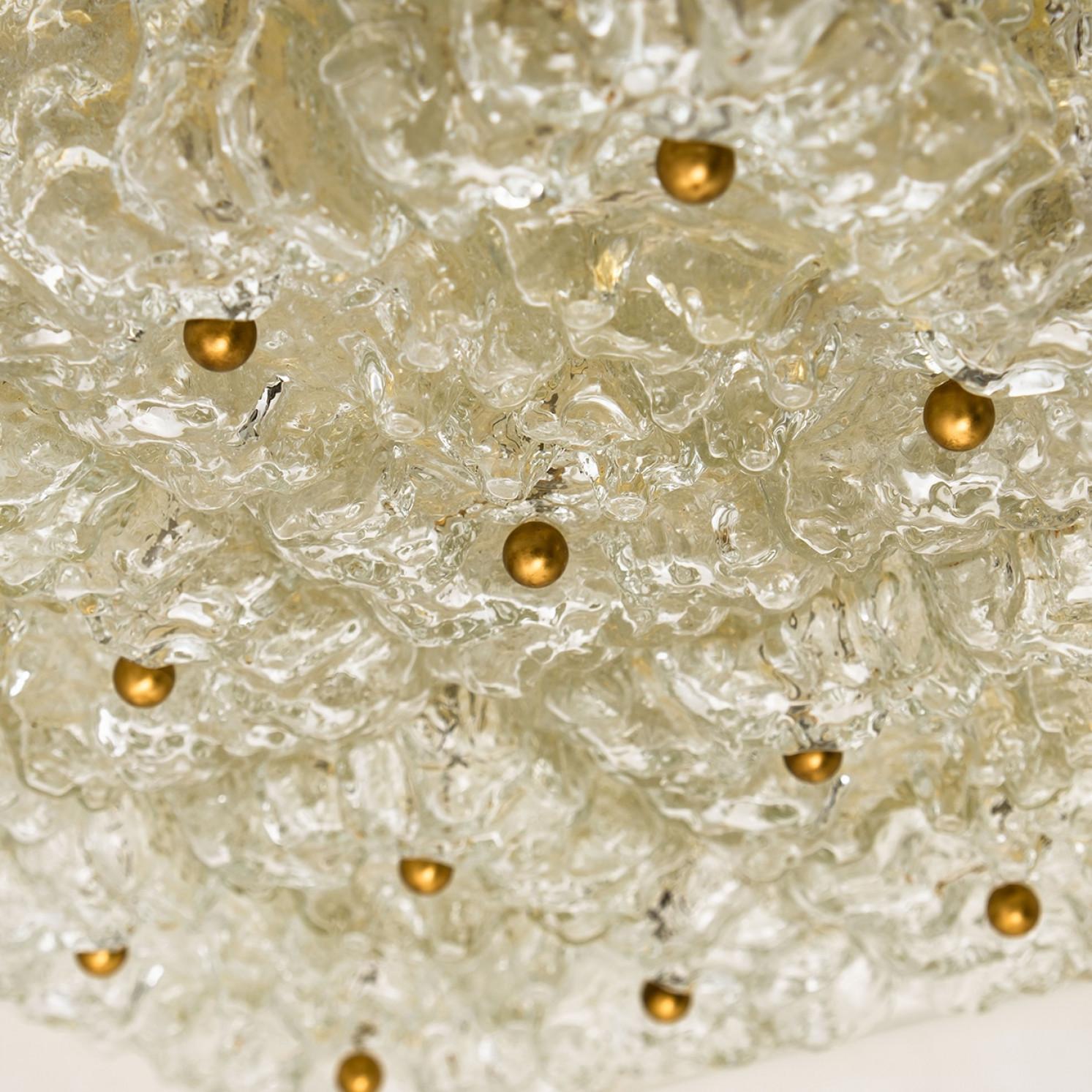 Large Thick Textured Glass Flush Mount Ceiling Light by Kaiser, 1960s In Good Condition For Sale In Rijssen, NL