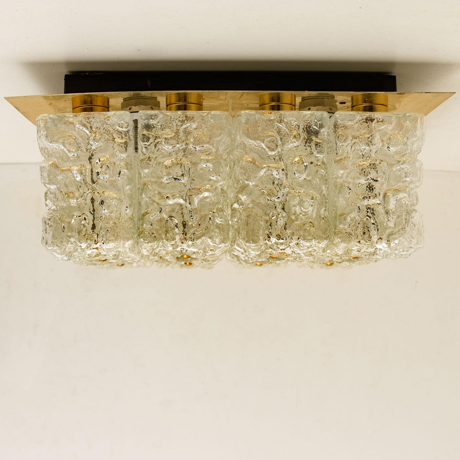 Mid-20th Century Large Thick Textured Glass Flush Mount Ceiling Light by Kaiser, 1960s For Sale