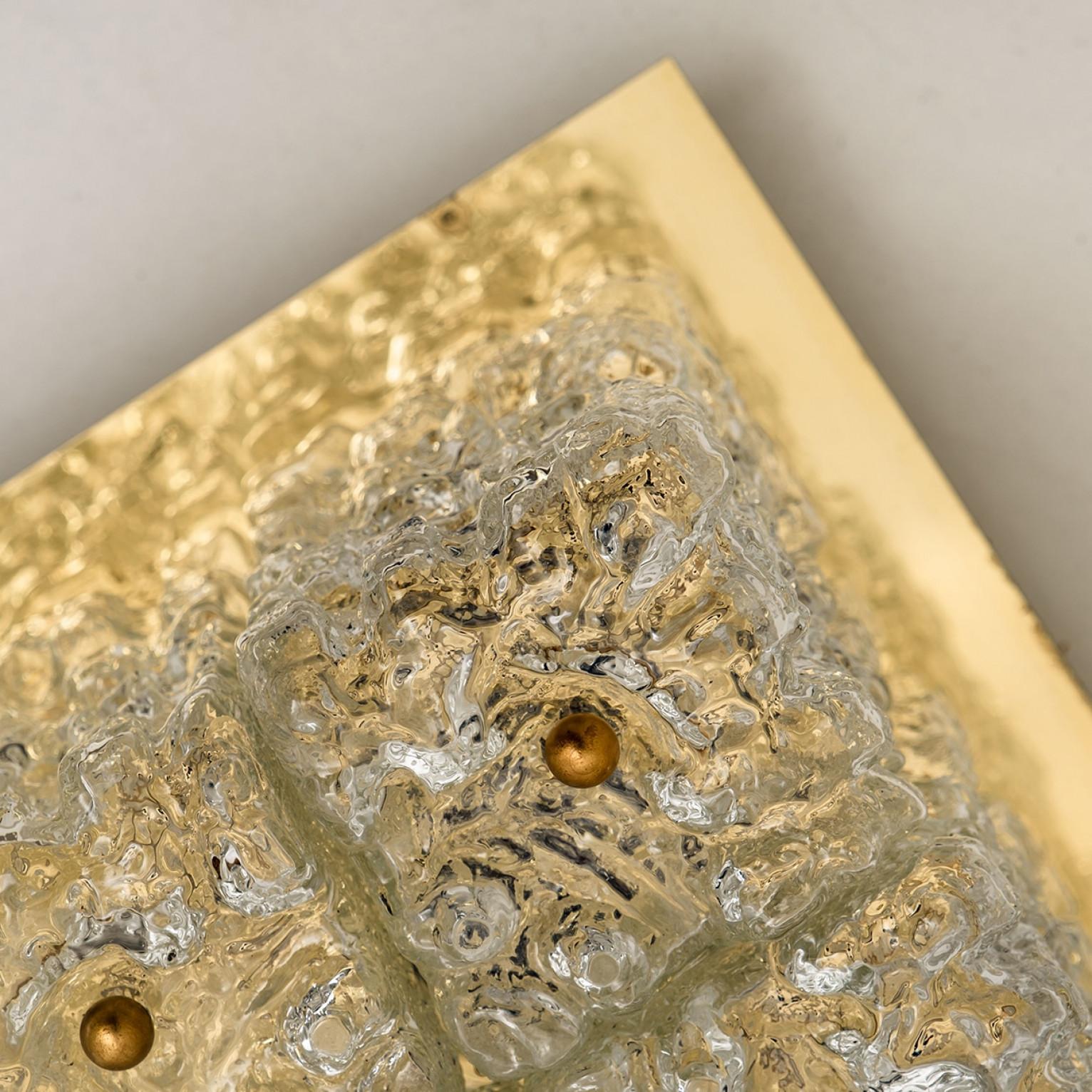 Large Thick Textured Glass Flush Mount Ceiling Light by Kaiser, 1960s For Sale 1