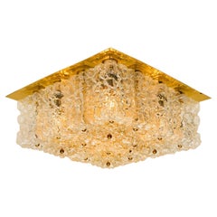 Large Thick Textured Glass Flush Mount Ceiling Light by Kaiser, 1960s