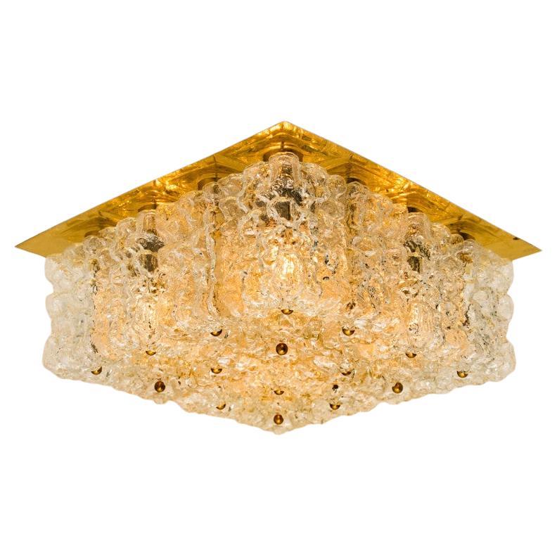 Large Thick Textured Glass Flush Mount Ceiling Light by Kaiser, 1960s For Sale