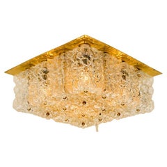 Large Thick Textured Glass Flush Mount Ceiling Light by Kaiser, 1960s