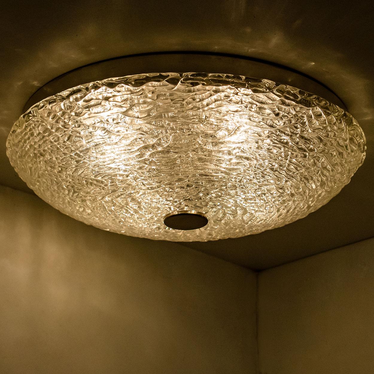 Large Thick Textured Glass Flush Mount Ceiling Lights, Germany, 1960s For Sale 3