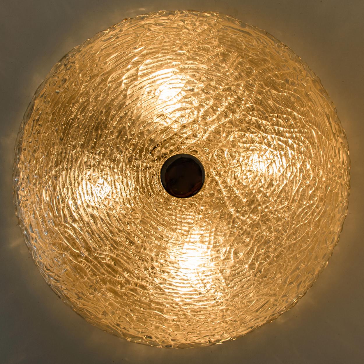 Hand-Crafted Large Thick Textured Glass Flush Mount Ceiling Lights, Germany, 1960s For Sale