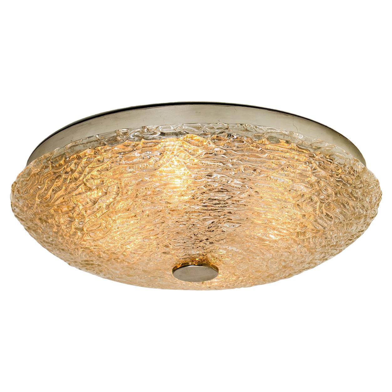Large Thick Textured Glass Flush Mount Ceiling Lights, Germany, 1960s For Sale