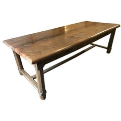 Large Thick Top Rustic Wide Elm Table with Four Drawers