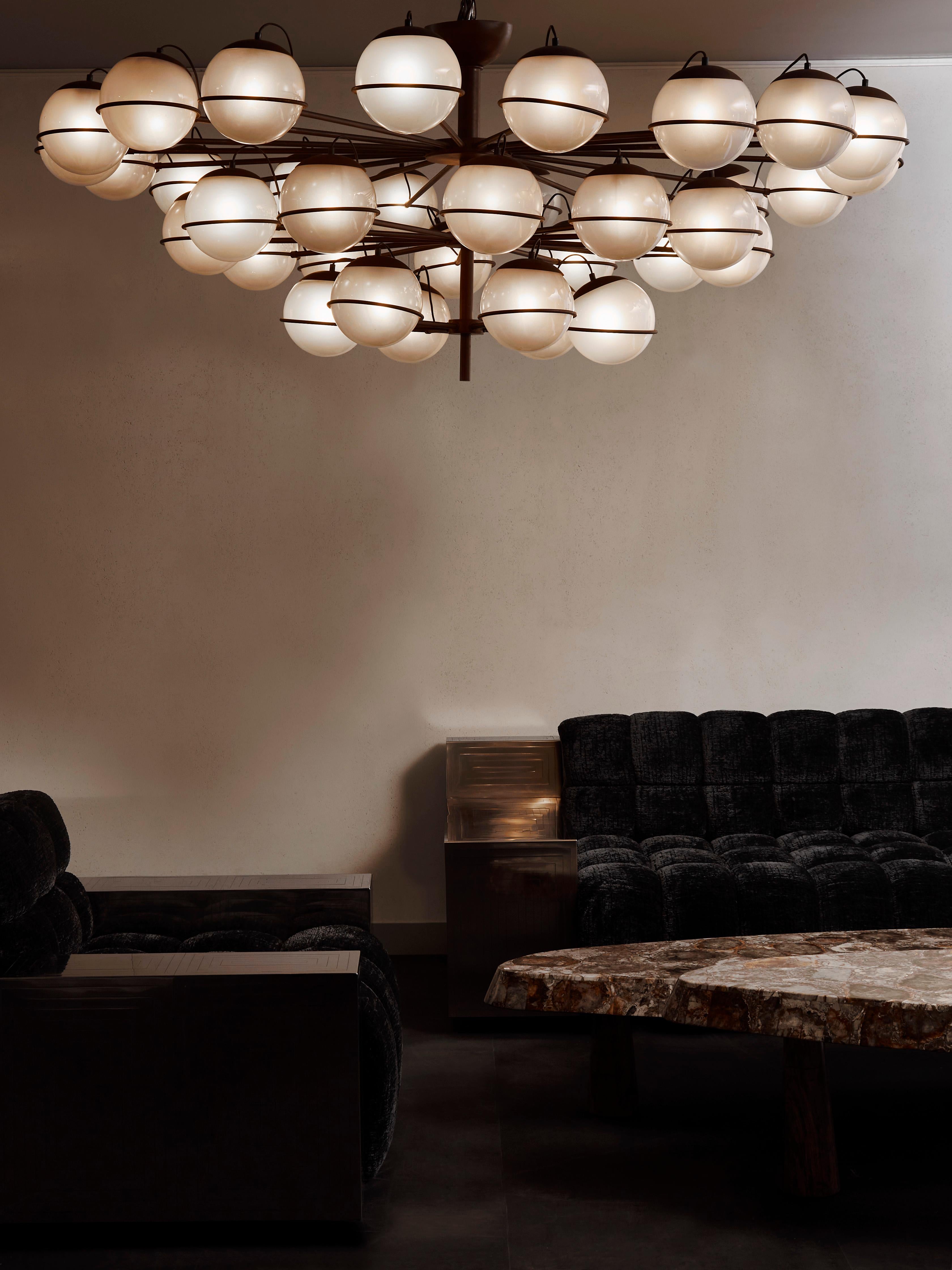 Mid-Century Modern Large Thirty Six Lights Chandelier with Glass Globes