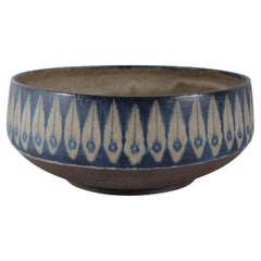 Vintage Large Thomas Toft Decorative Bowl, Blue and Grey Mid-century Danish Ceramic 