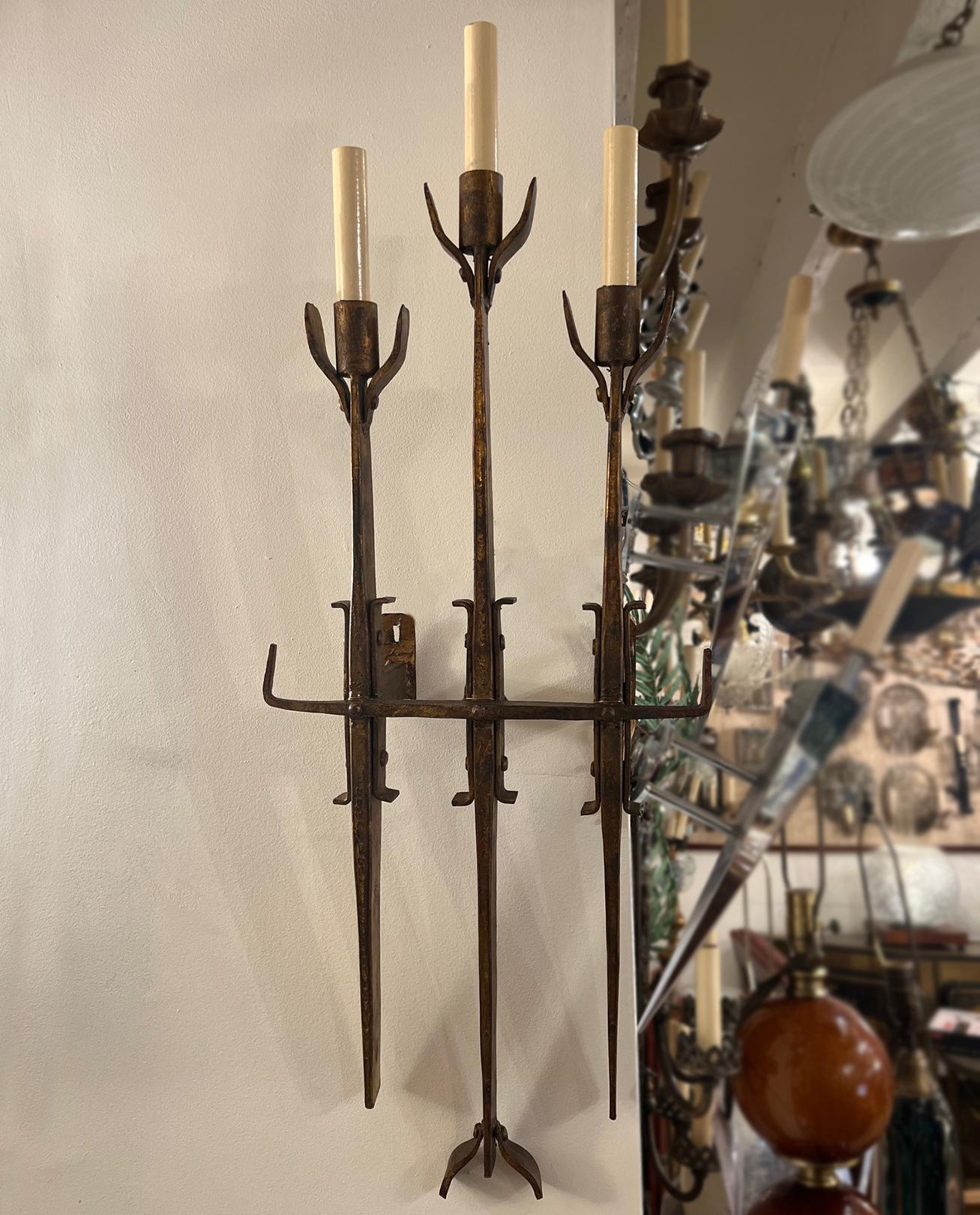 Late 20th Century Large Three Arm Iron Sconce For Sale