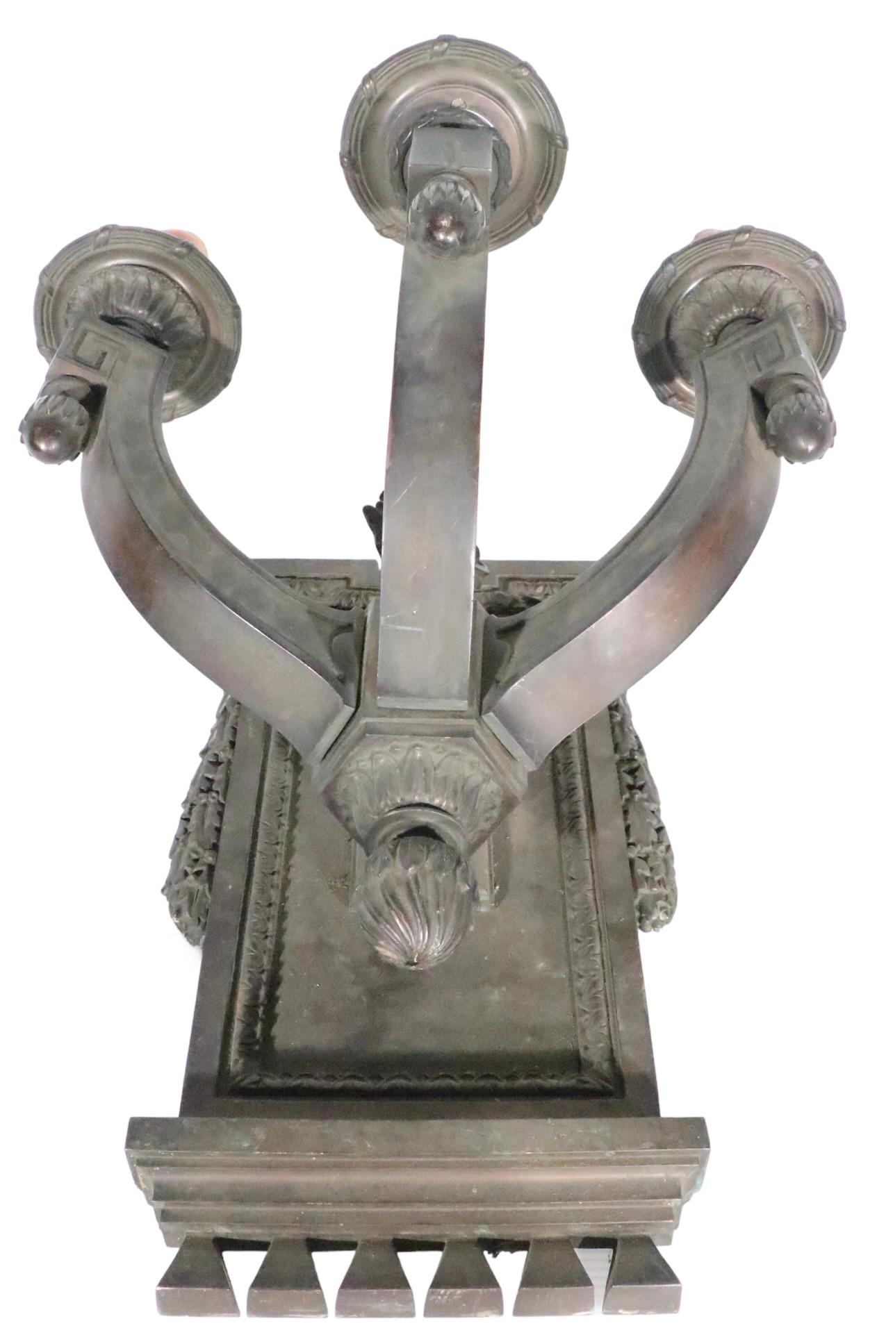 Large Three Arm Neoclassical Cast Brass or Bronze Wall Sconce, circa 1920/1930s For Sale 2