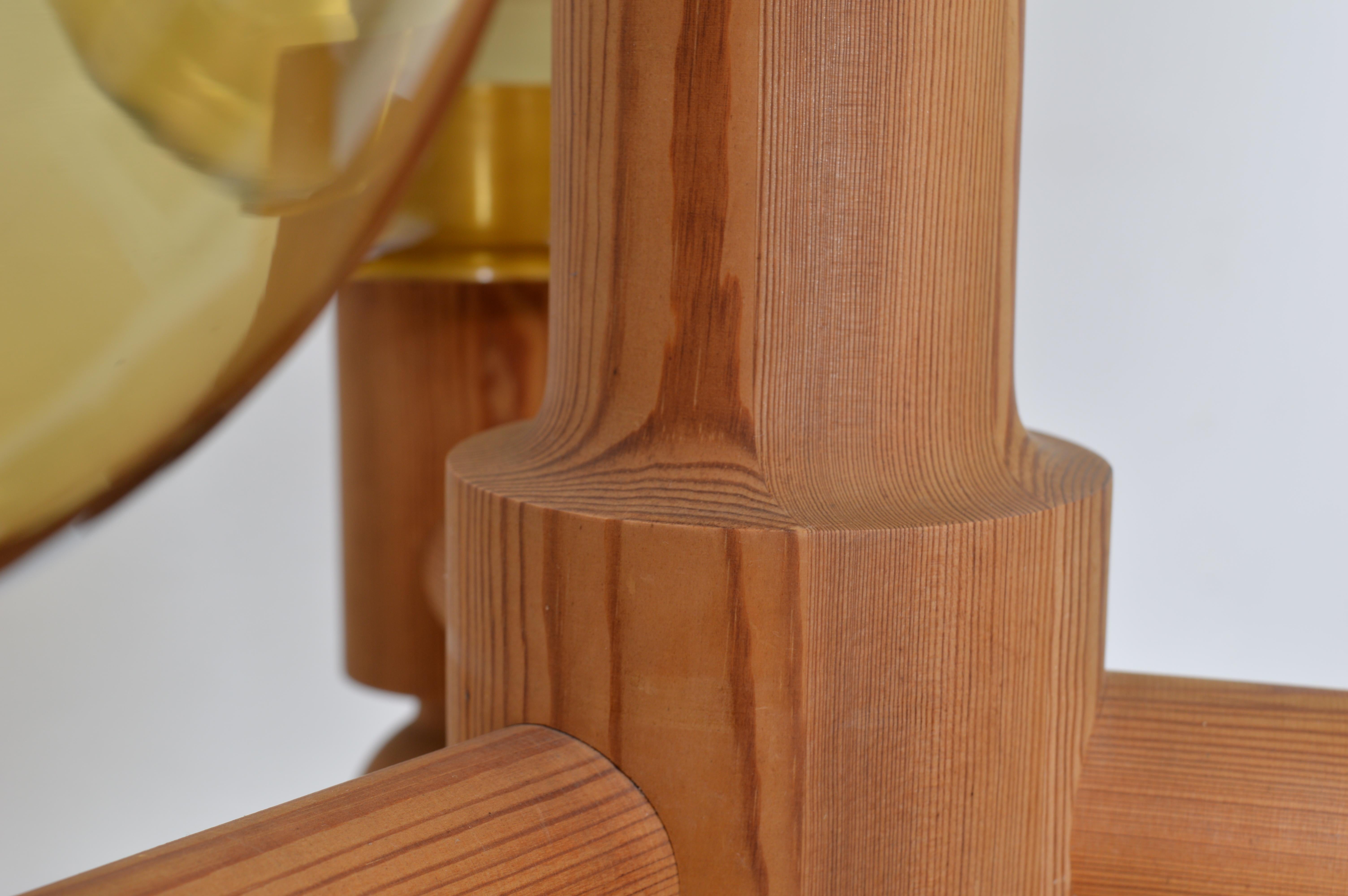 Large Three Arm Solid Pine Chandelier with Glass Globes by Luxus Sweden, 1960s For Sale 6
