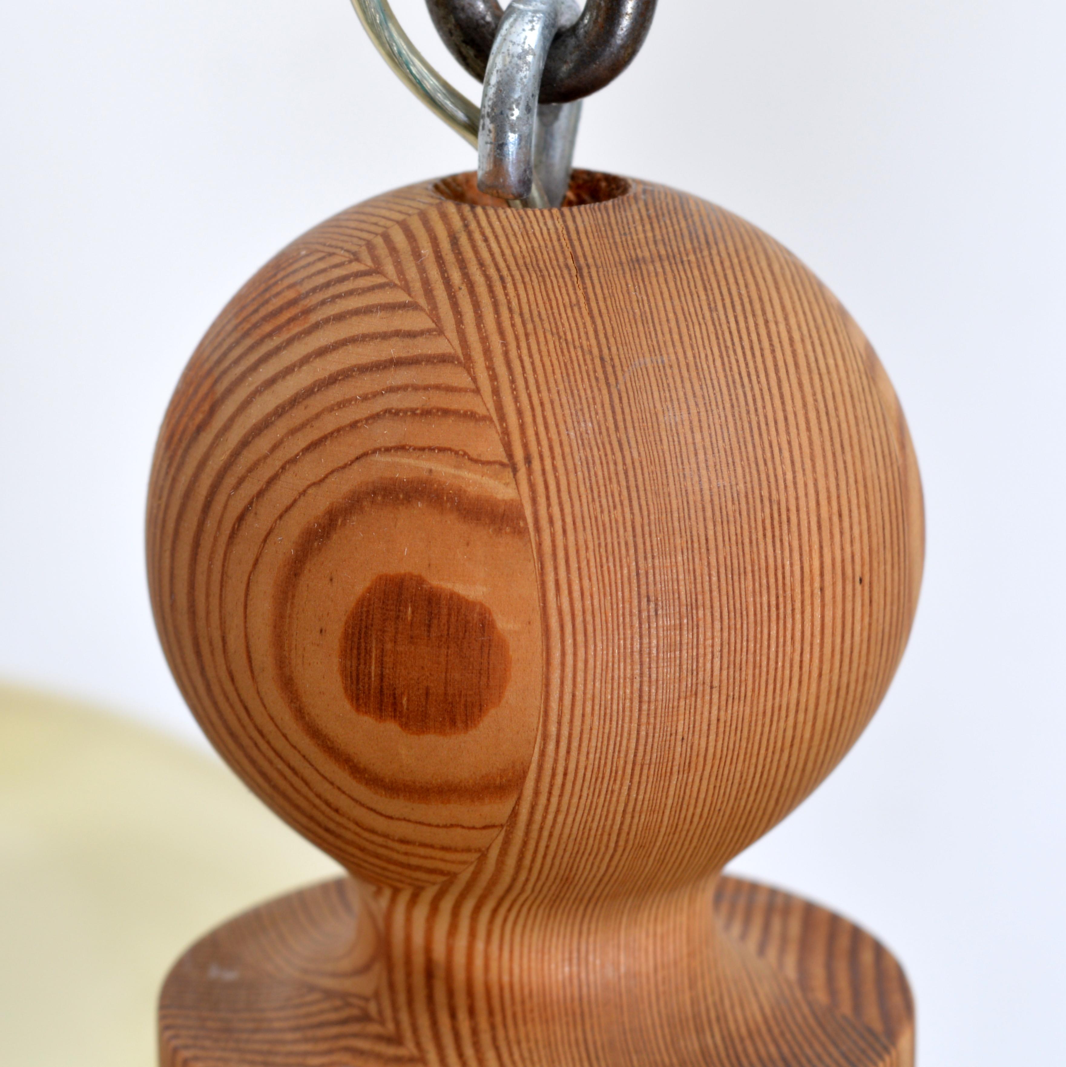 Large Three Arm Solid Pine Chandelier with Glass Globes by Luxus Sweden, 1960s For Sale 9