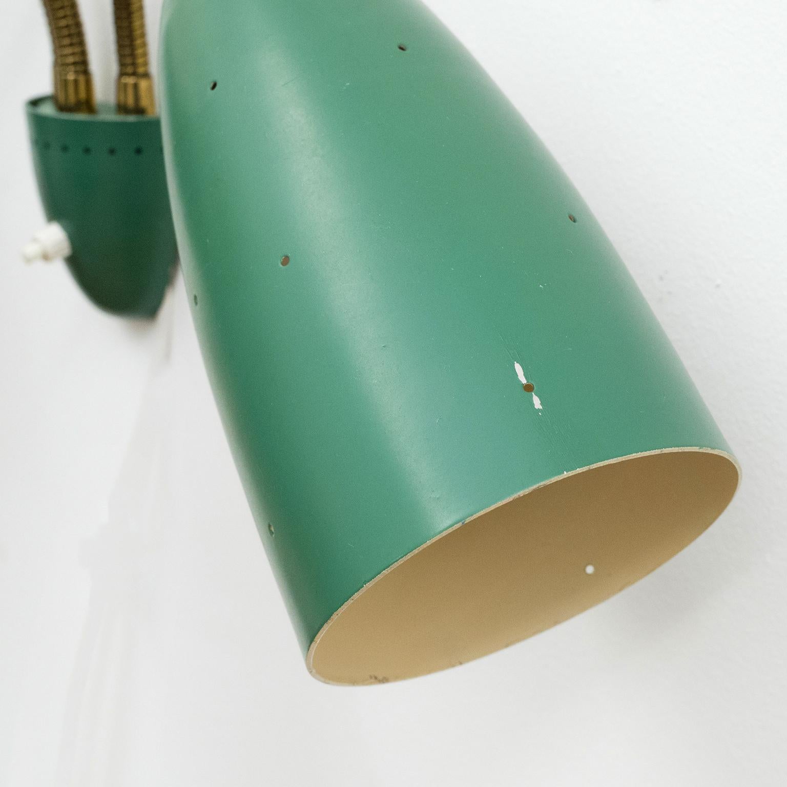 Aluminum Large Three-Arm Wall Light with Pierced Green Cones, 1950s