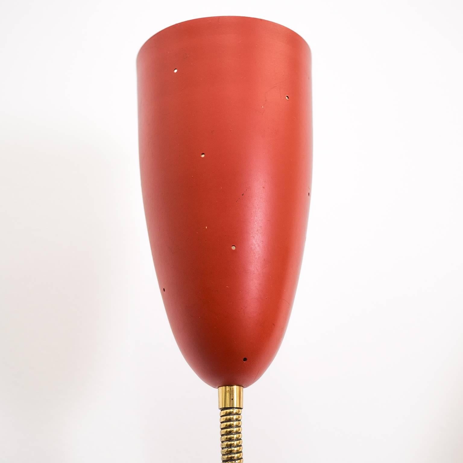 Mid-20th Century Large Three-Arm Wall Light with Pierced Red Cones, 1950s