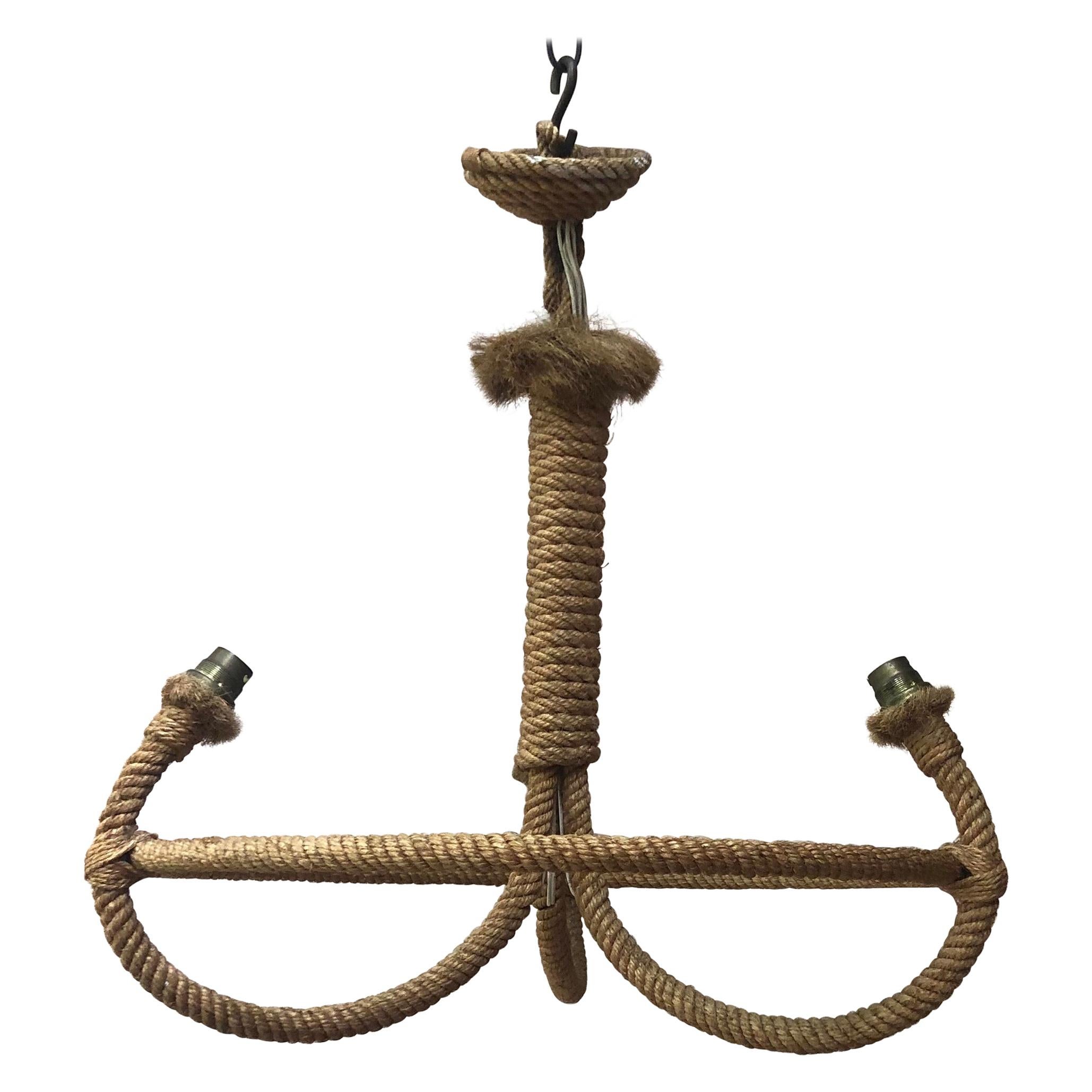 Mid-Century Large Three Arms Rope Chandelier Adrien Audoux and Frida Minet