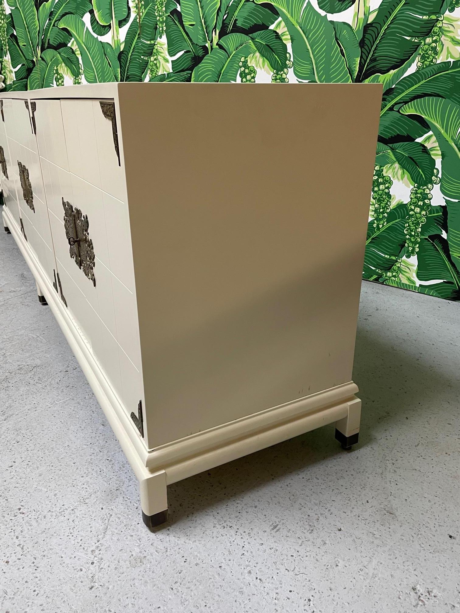 Large Three Cabinet Pedestal Credenza by Renzo Rutili for Johnson Furniture In Good Condition In Jacksonville, FL