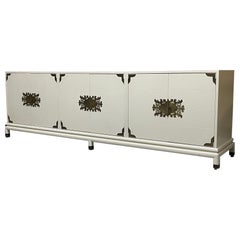 Large Three Cabinet Pedestal Credenza by Renzo Rutili for Johnson Furniture