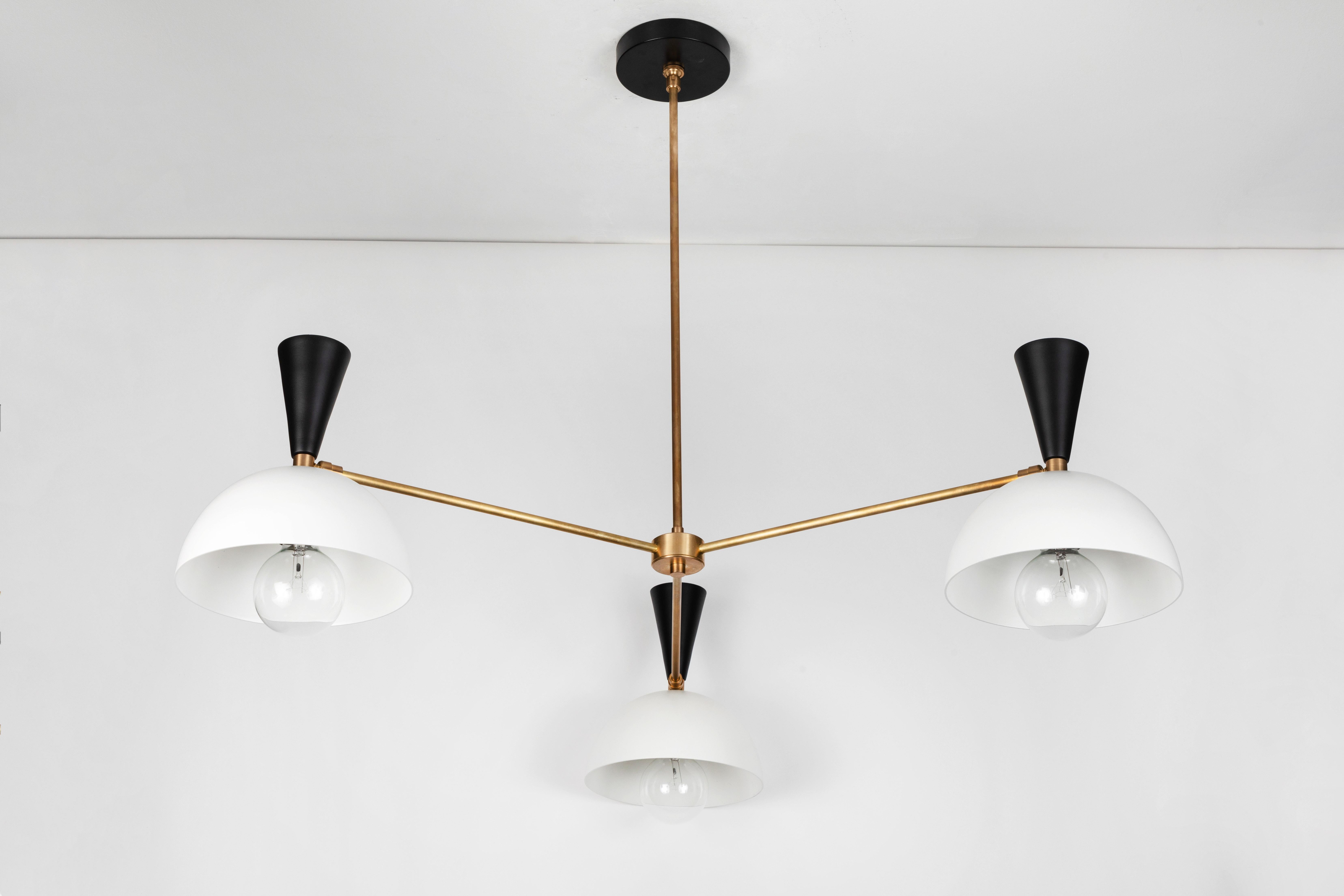 American Large Three-Cone 'Lola II' Chandelier in Black, White and Brass For Sale