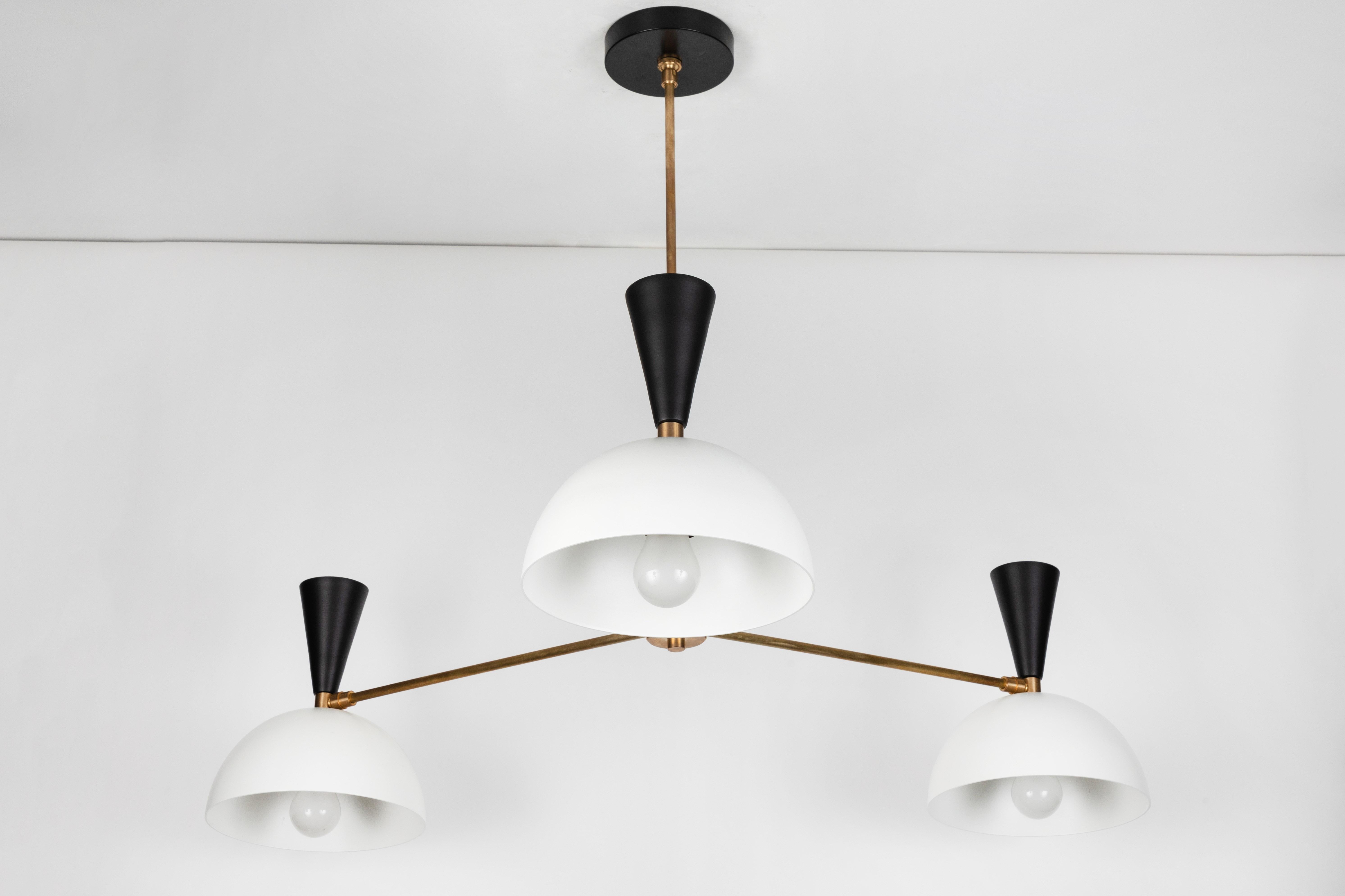 Large Three-Cone 'Lola II' Chandelier in Black, White and Brass In New Condition For Sale In Glendale, CA