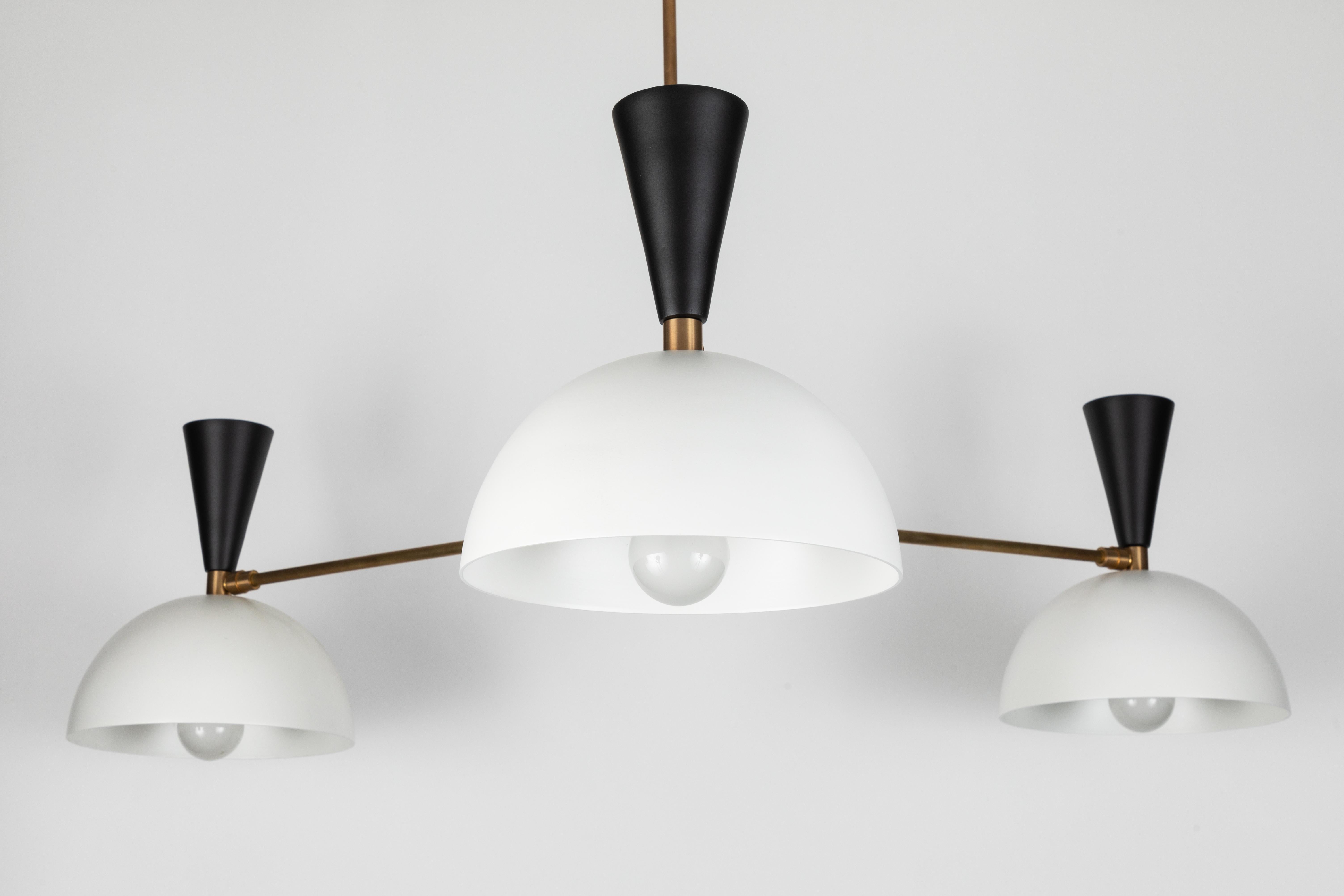 Contemporary Large Three-Cone 'Lola II' Chandelier in Black, White and Brass For Sale