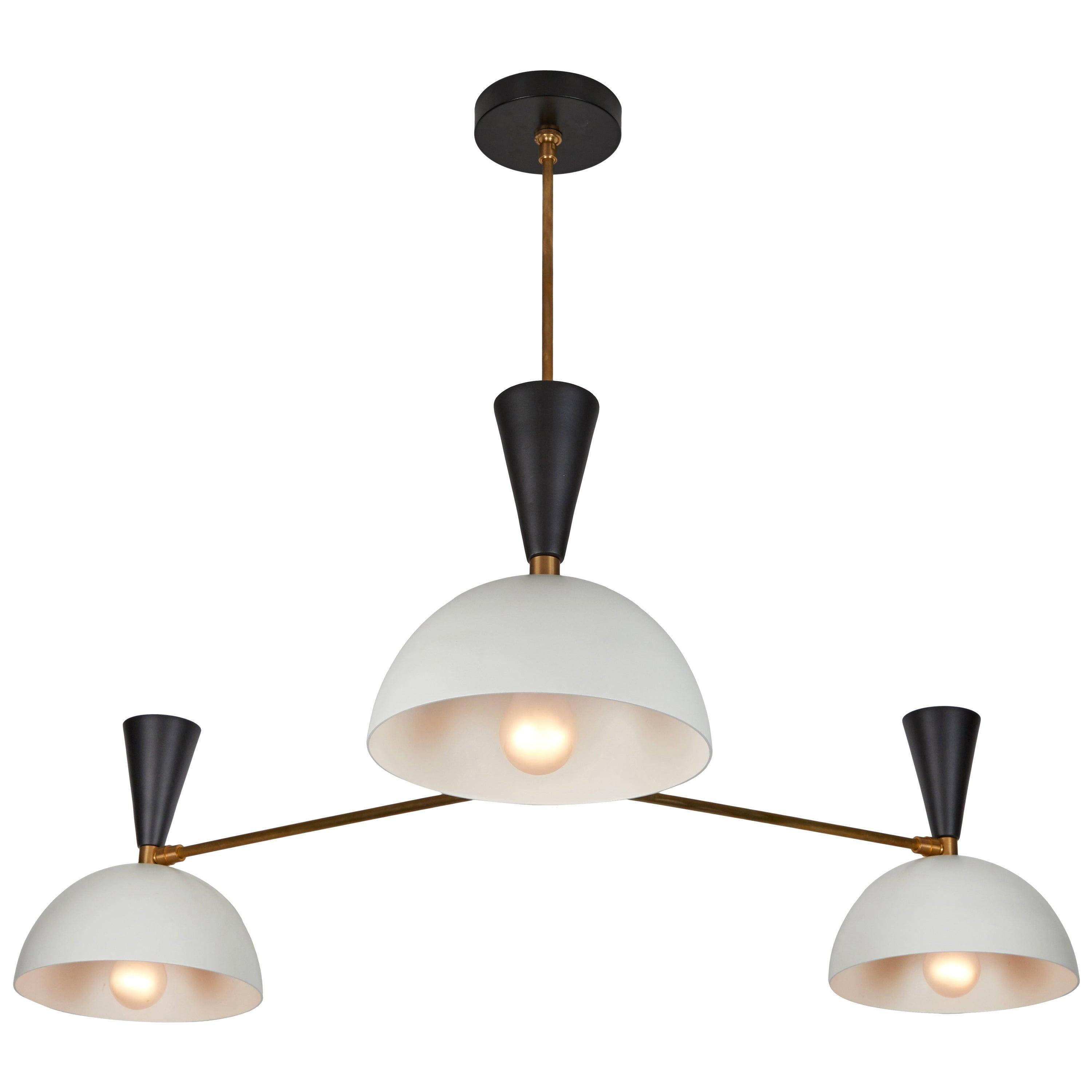 Large Three-Cone 'Lola II' Chandelier in Black, White and Brass For Sale