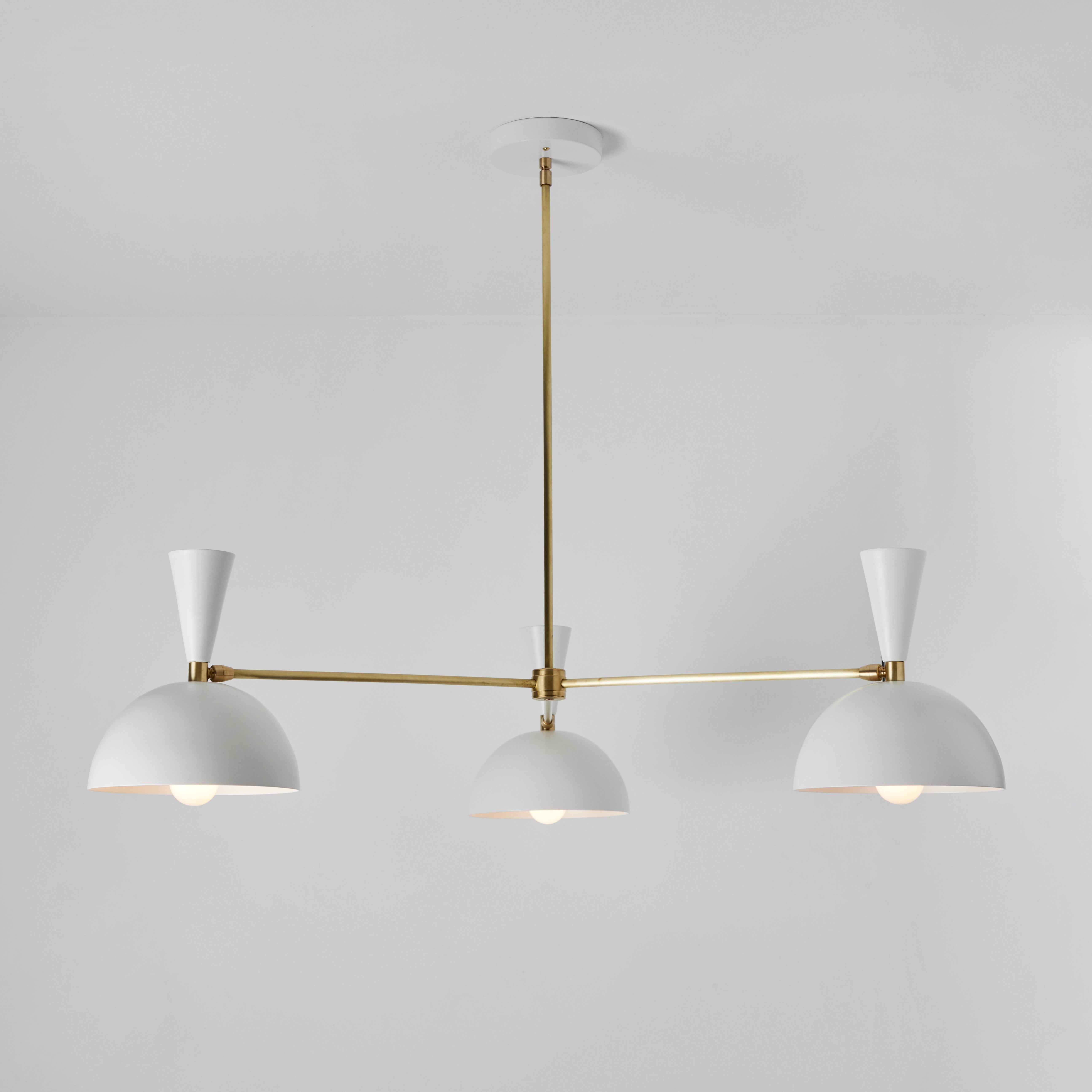 Large Three-Cone 'Lola II' Chandelier in White and Brass For Sale 2
