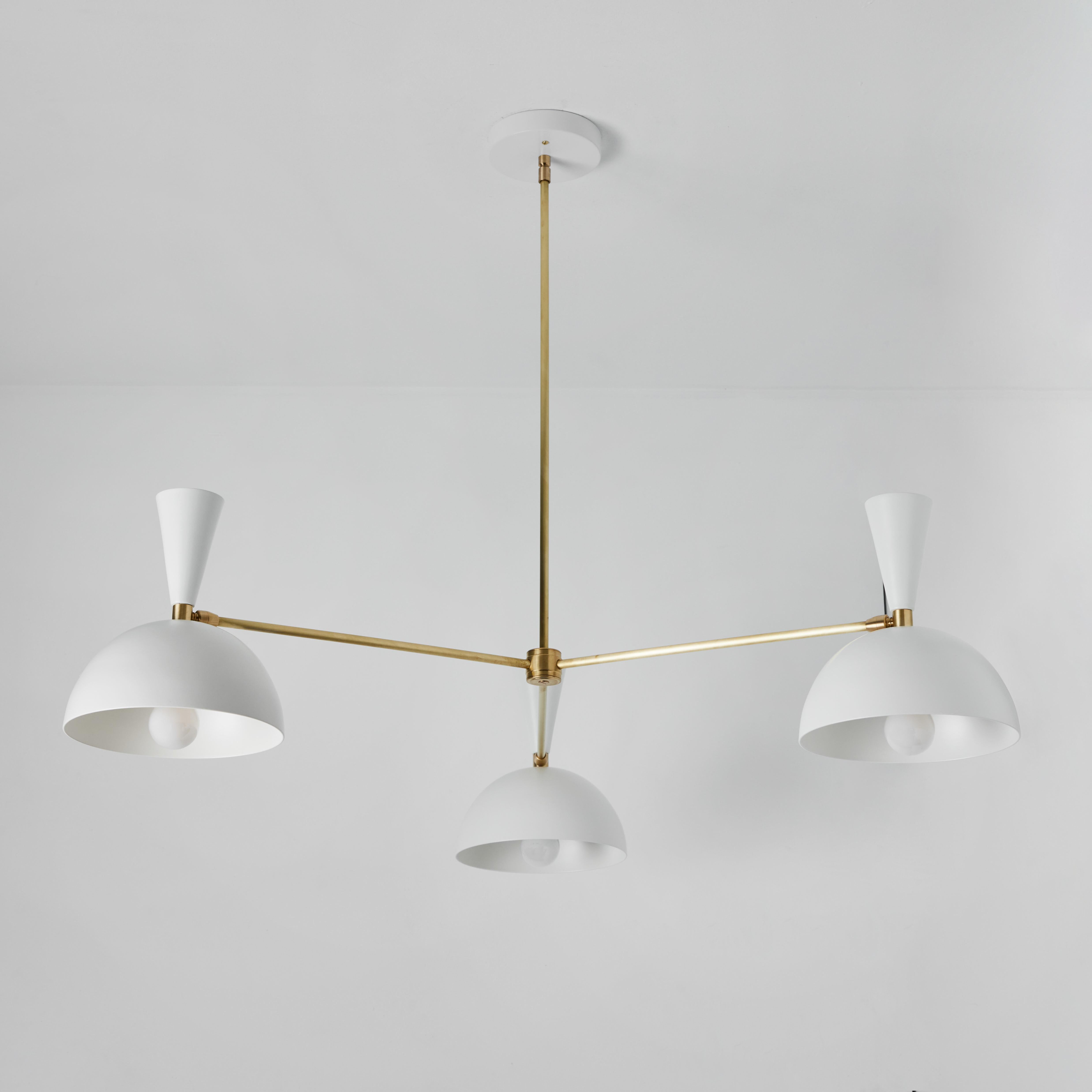 Large Three-Cone 'Lola II' Chandelier in White and Brass For Sale 3
