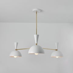 Large Three-Cone 'Lola II' Chandelier in White and Brass