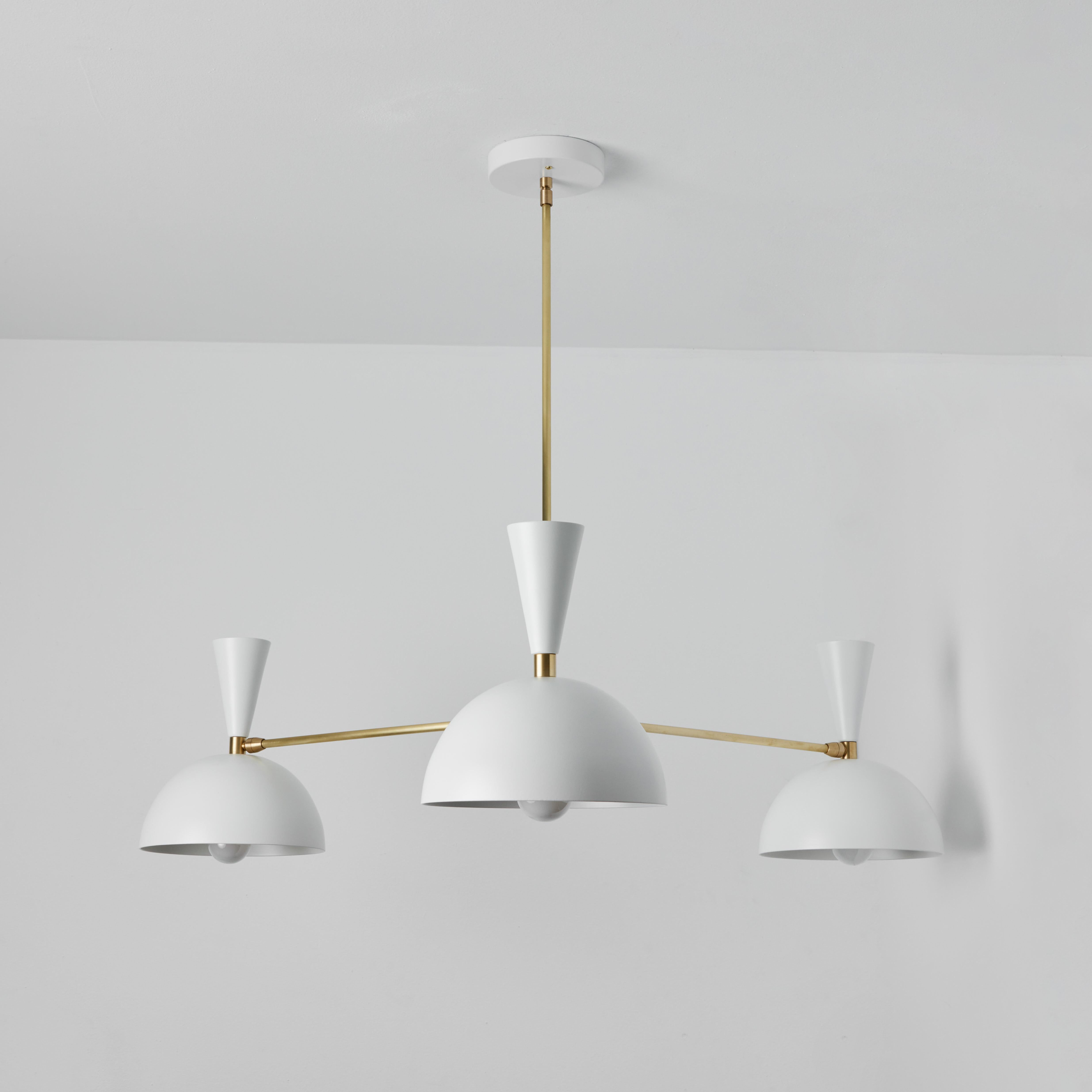 Mid-Century Modern Large Three-Cone 'Lola II' Chandelier in White and Brass For Sale